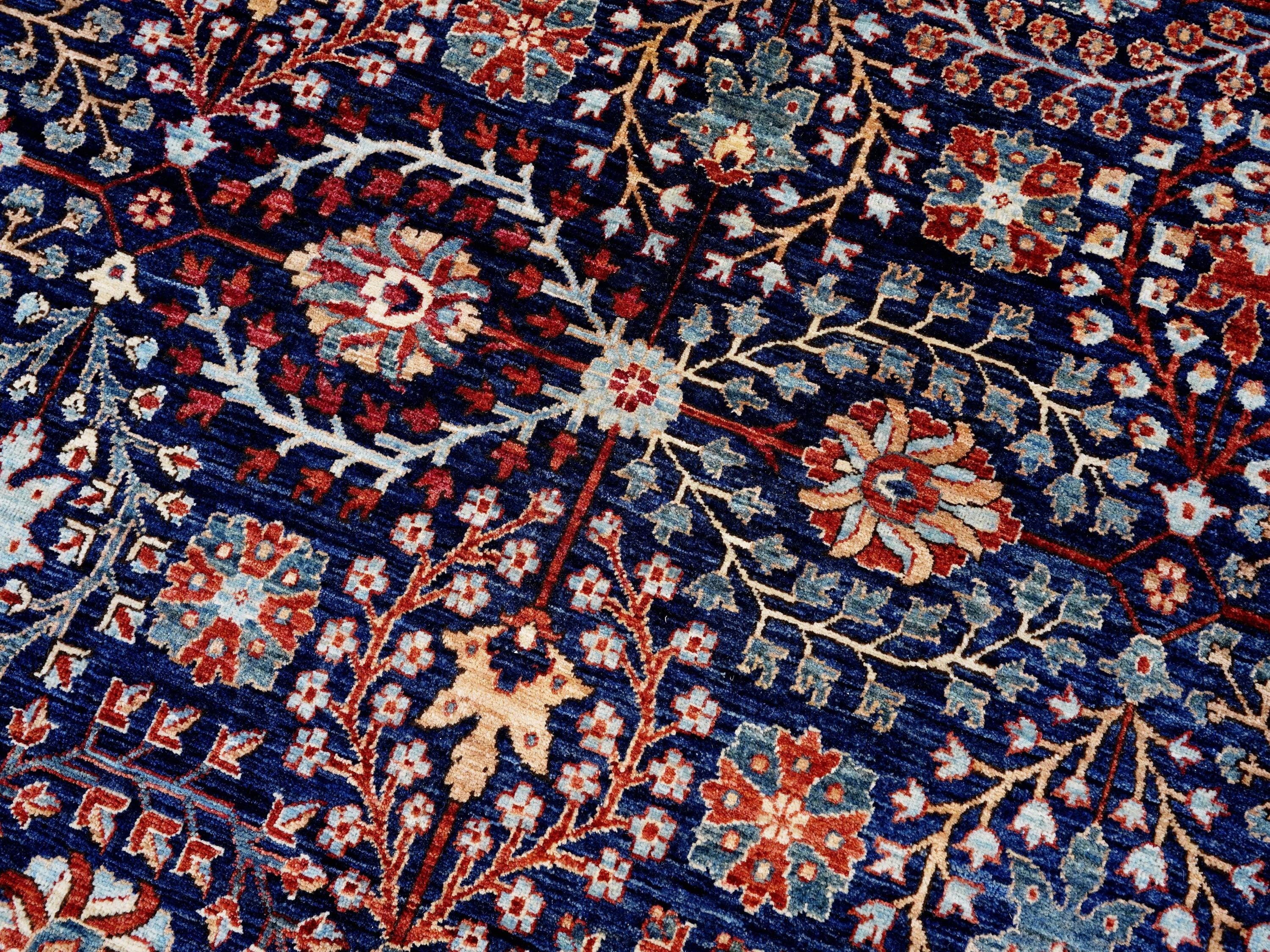 8x10 Ft Blue Bidjar Rug - Traditional Hand Knotted Rug - Persian Floral Design