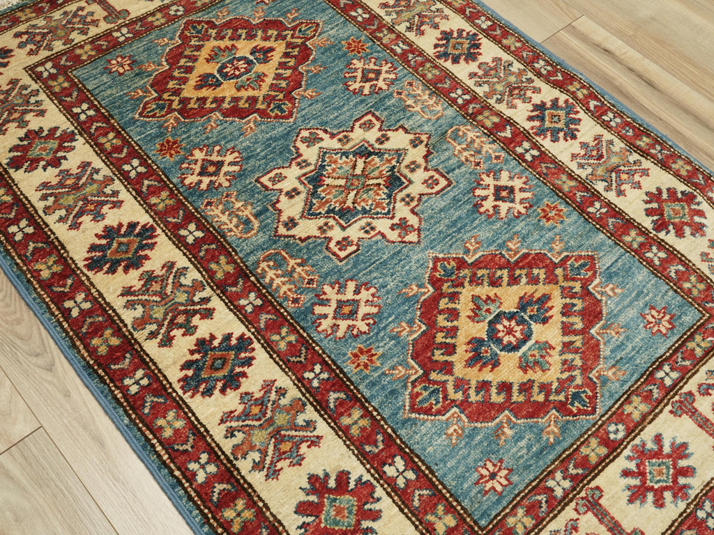 3x4 Ft Light Blue Kazak Rug - Handmade Afghan Area Rug