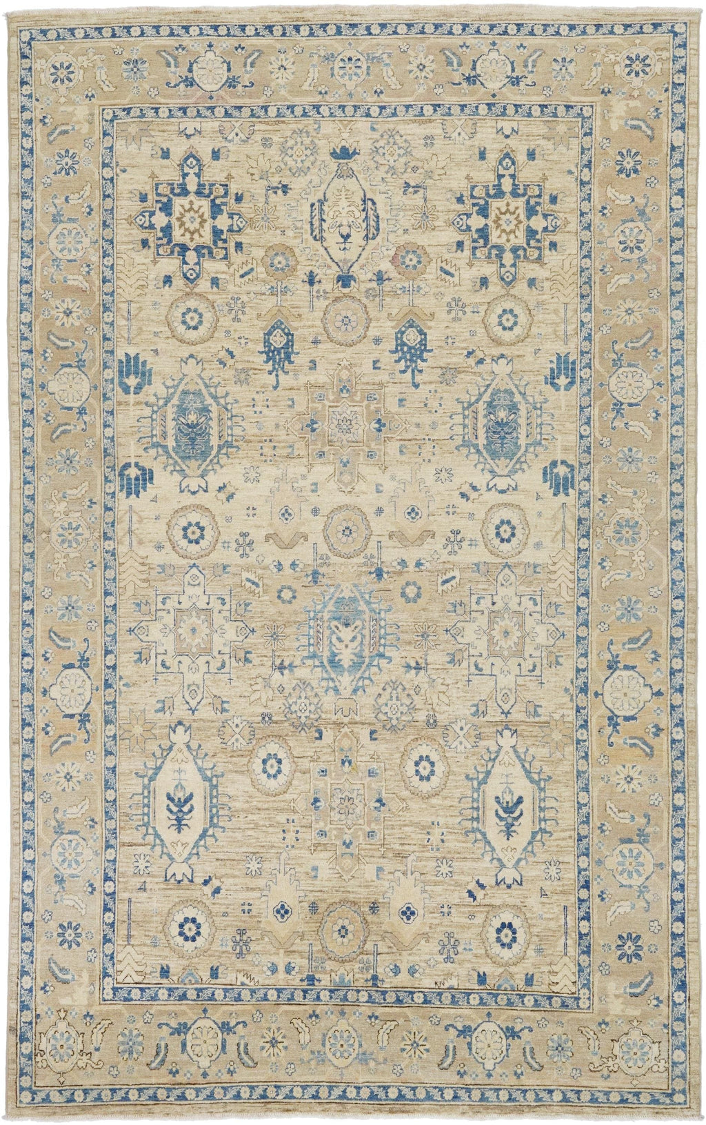 6x10 Ft Antique Heriz Rug - Beige & Blue Persian Rug