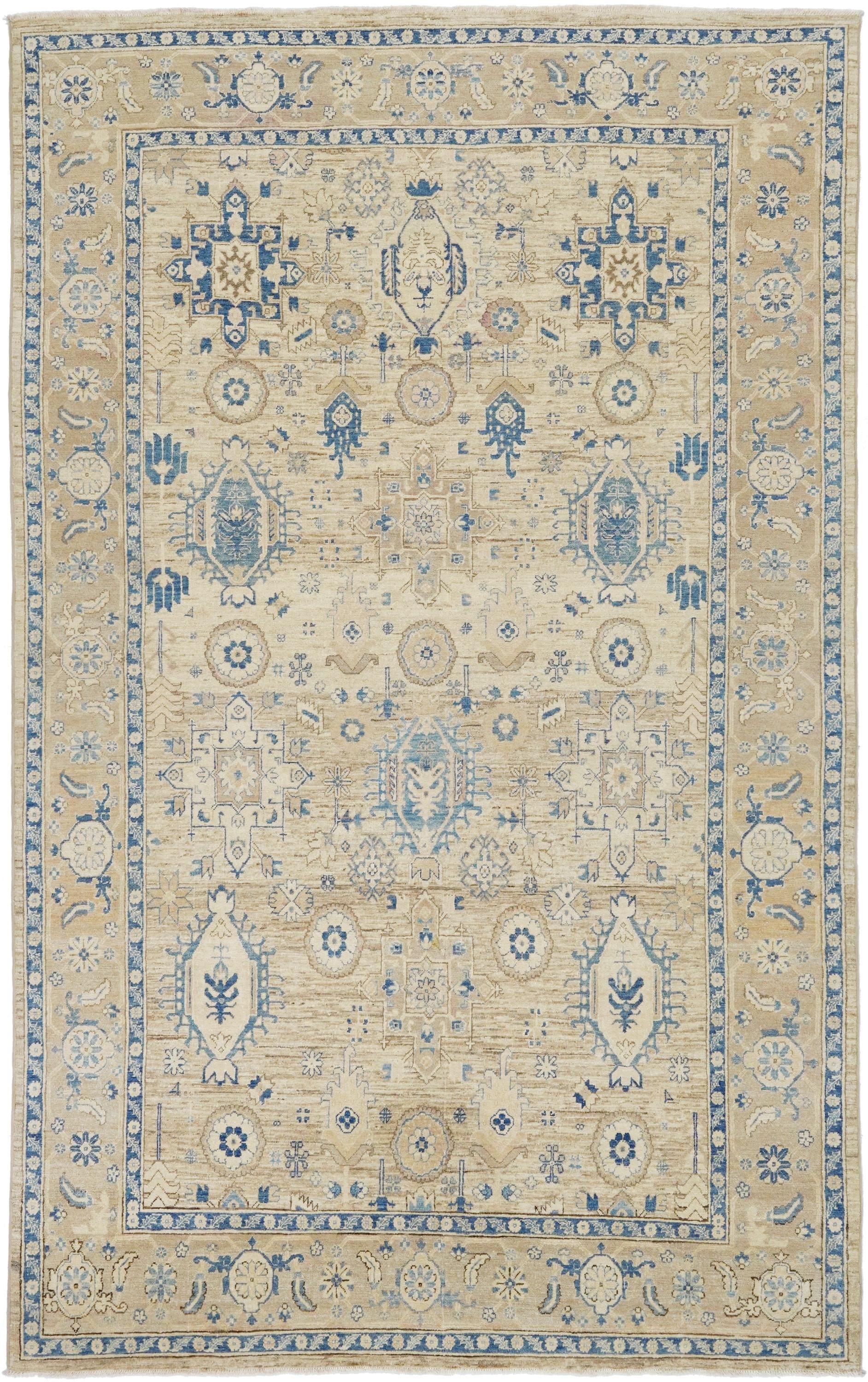 6x10 Ft Antique Heriz Rug - Beige & Blue Persian Rug