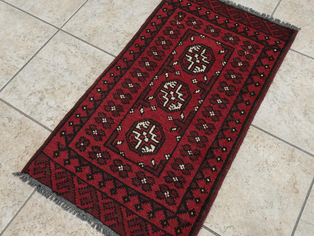 2x3 Ft Red Ersari Rug - Hand Knotted Afghan Wool Rug
