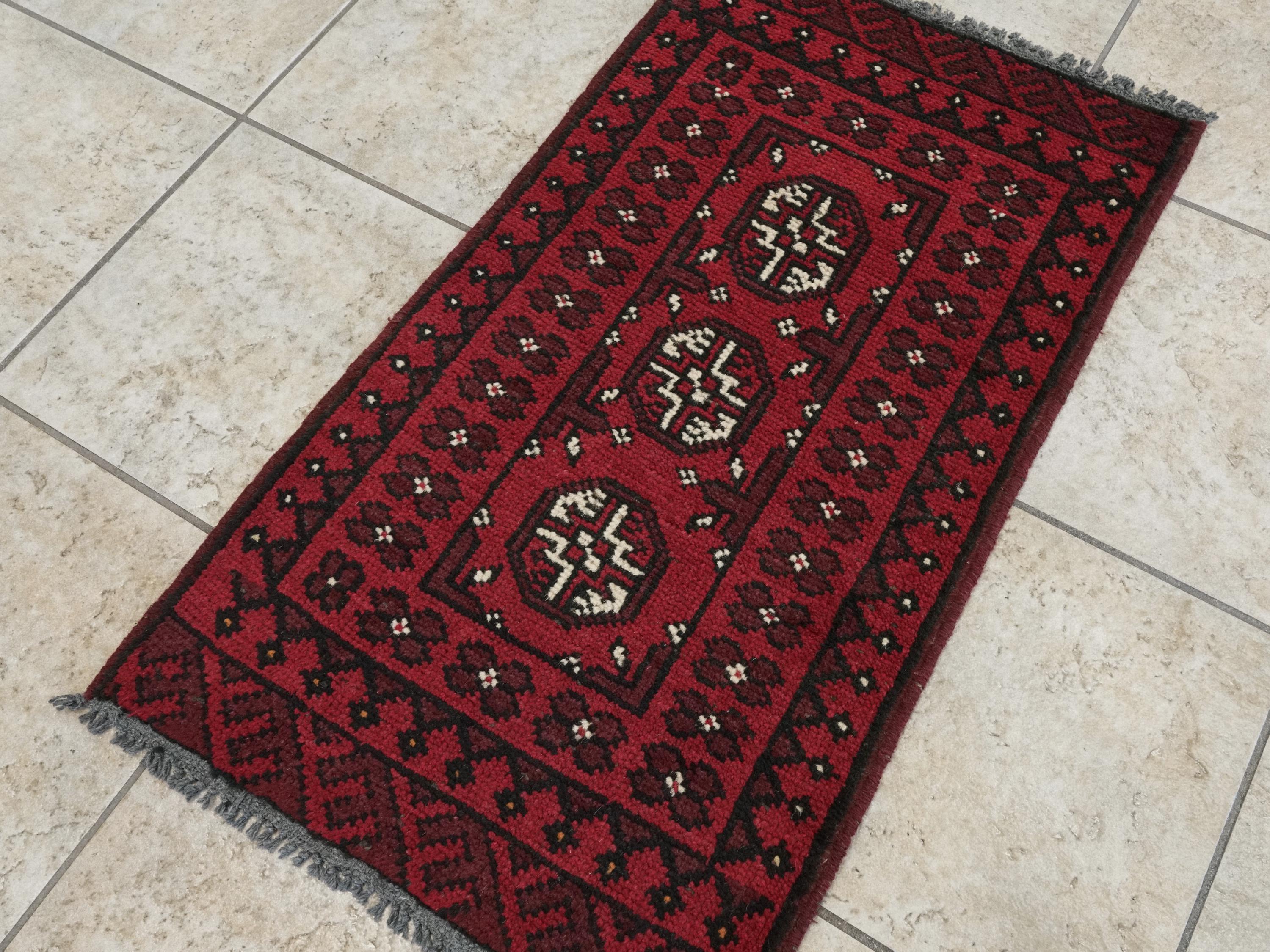 2x3 Ft Red Ersari Rug - Hand Knotted Afghan Wool Rug