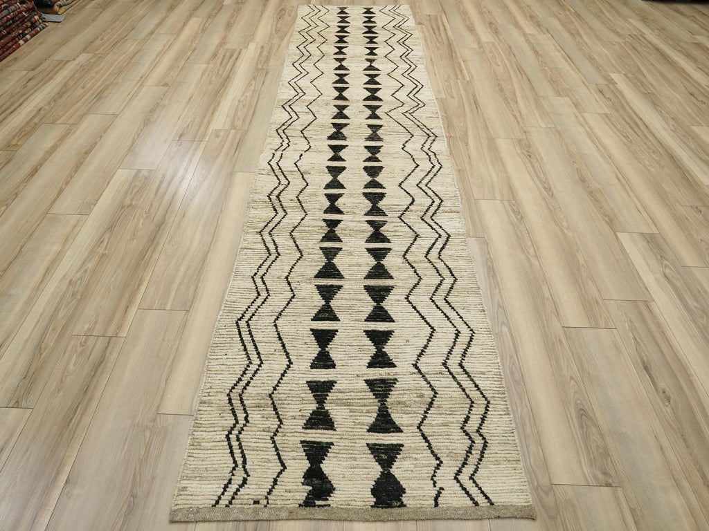 13 Ft White Moroccan Runner Rug - Handmade Wool Hallway Rug
