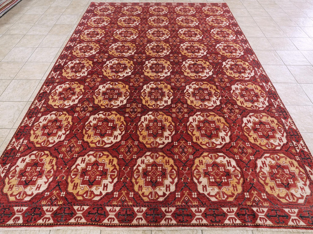 9x12 Ft Red Ersari Rug - Hand Knotted Oriental Rug - Turkmen Design
