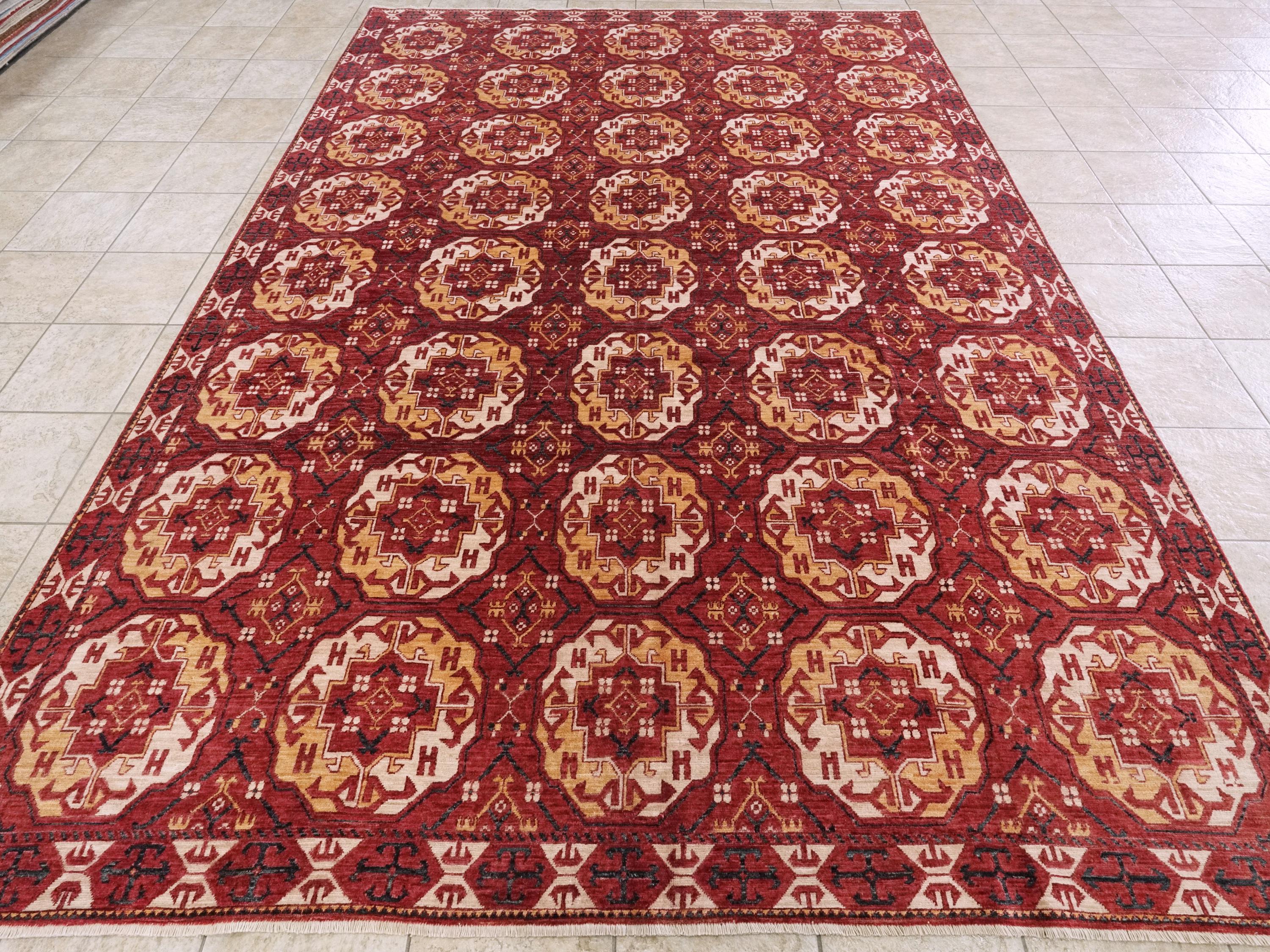 9x12 Ft Red Ersari Rug - Hand Knotted Oriental Rug - Turkmen Design