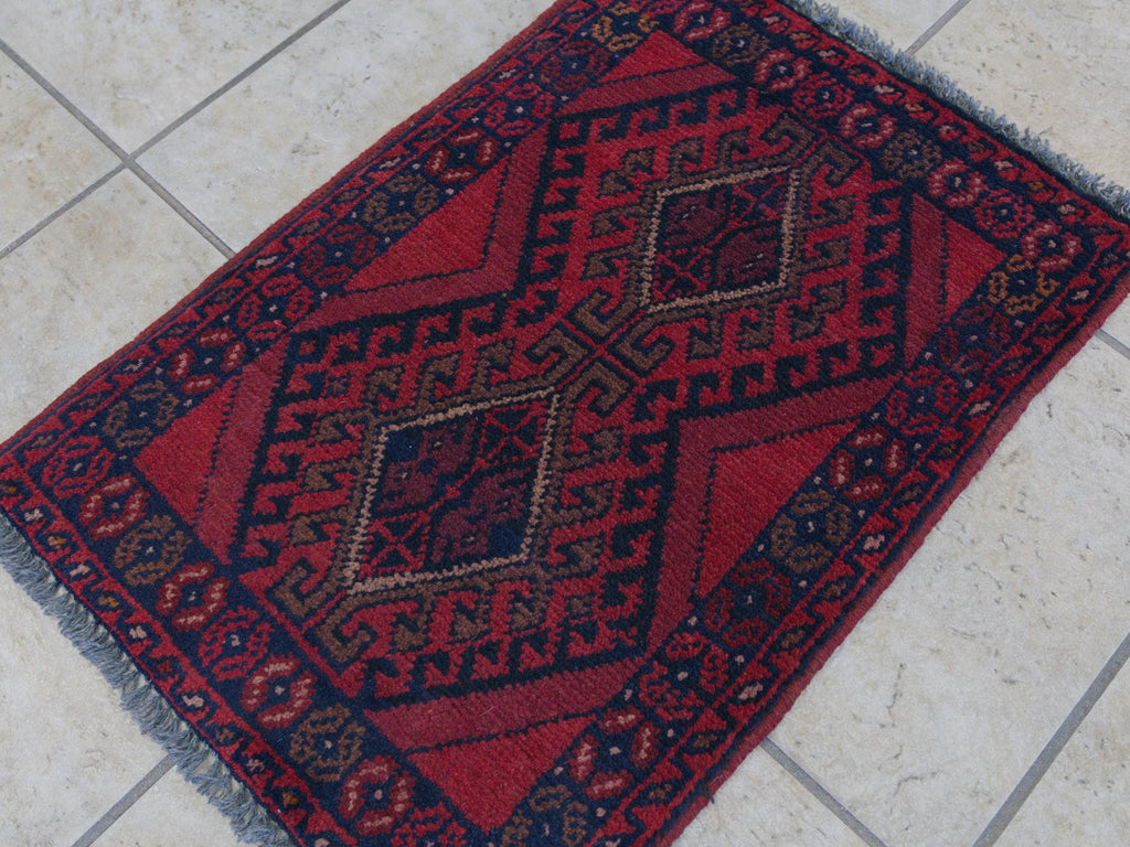 1x2 Ft Red Khal Mohammadi Rug - Wool Accent Rug