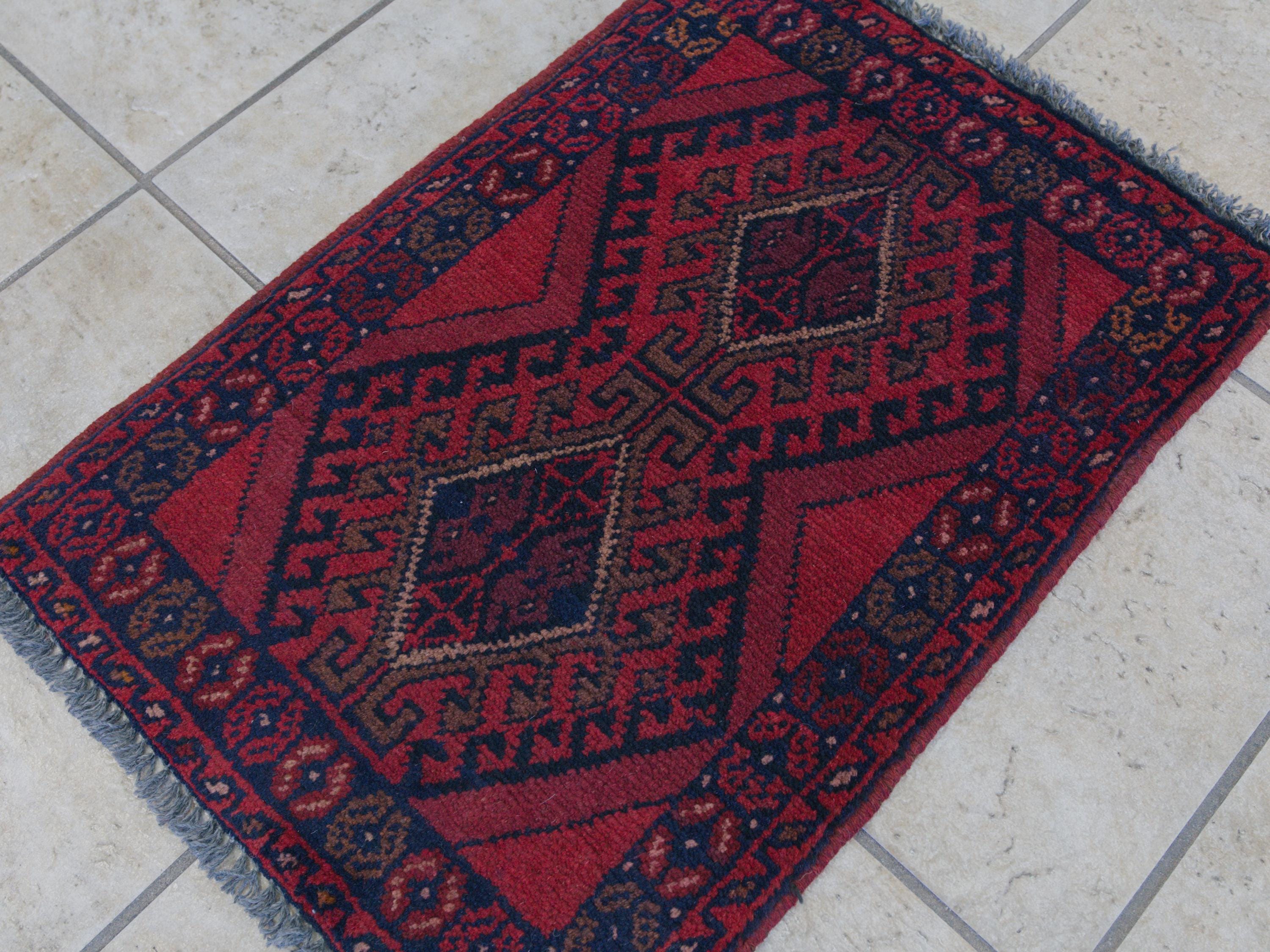 1x2 Ft Red Khal Mohammadi Rug - Wool Accent Rug