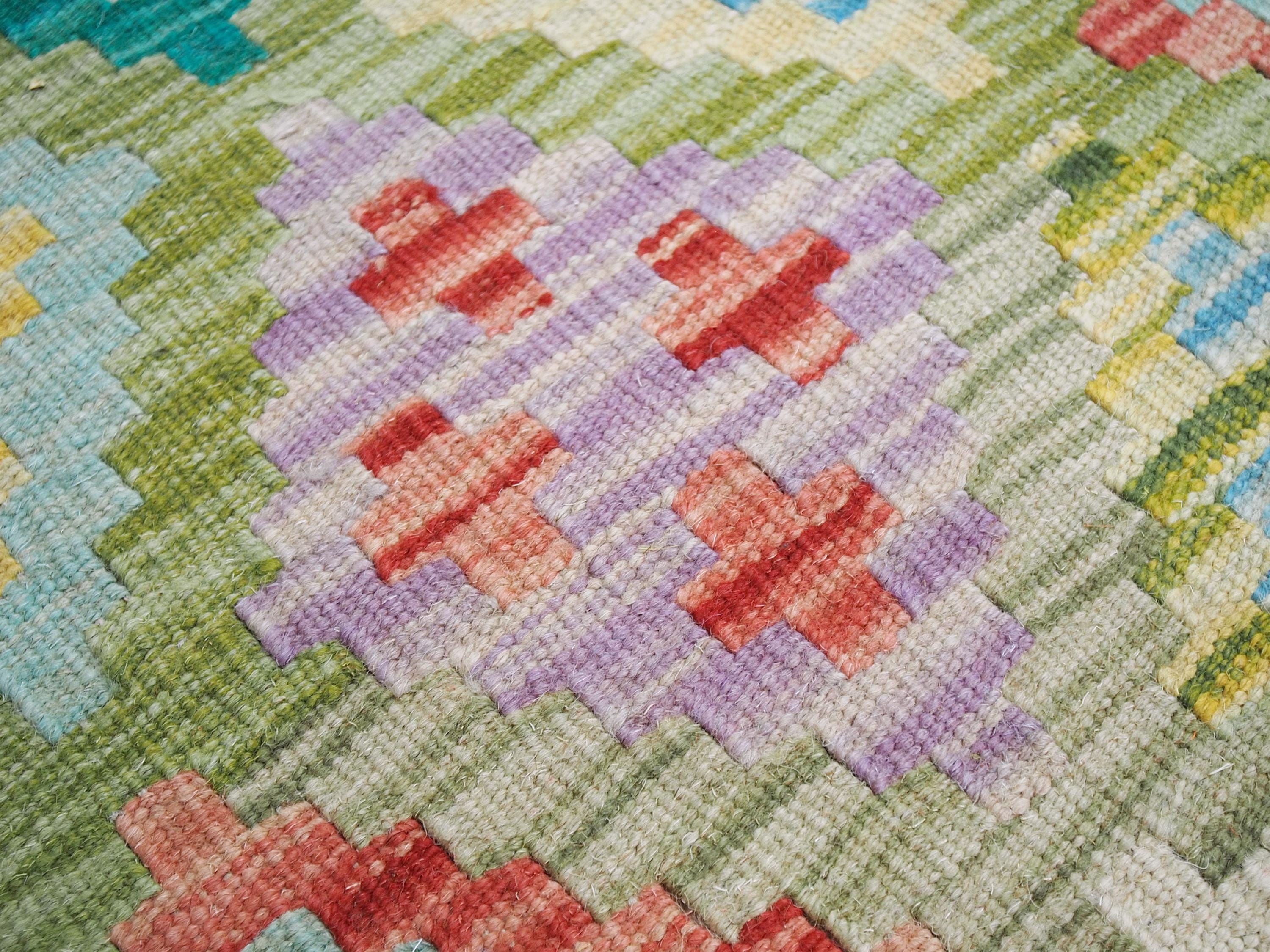 7x10 Ft Green Maimana Kilim Rug - Flat Weave Afghan Rug