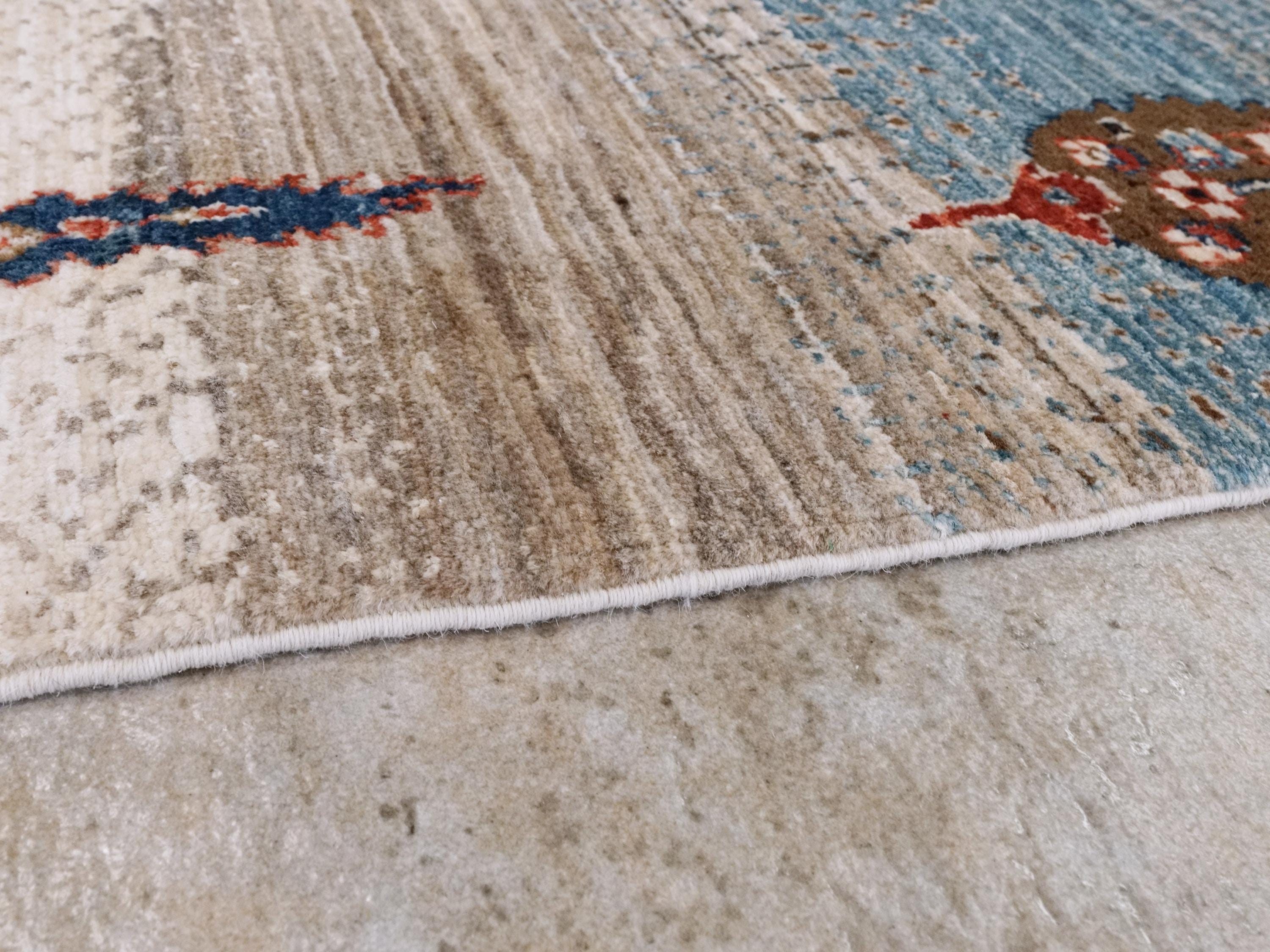 6x9 Ft Beige Landscape Rug - Hand Knotted Oriental Rug