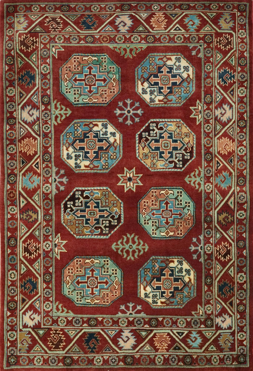 3x5 Ft Red Ersari Rug - Hand Knotted Oriental Wool Rug