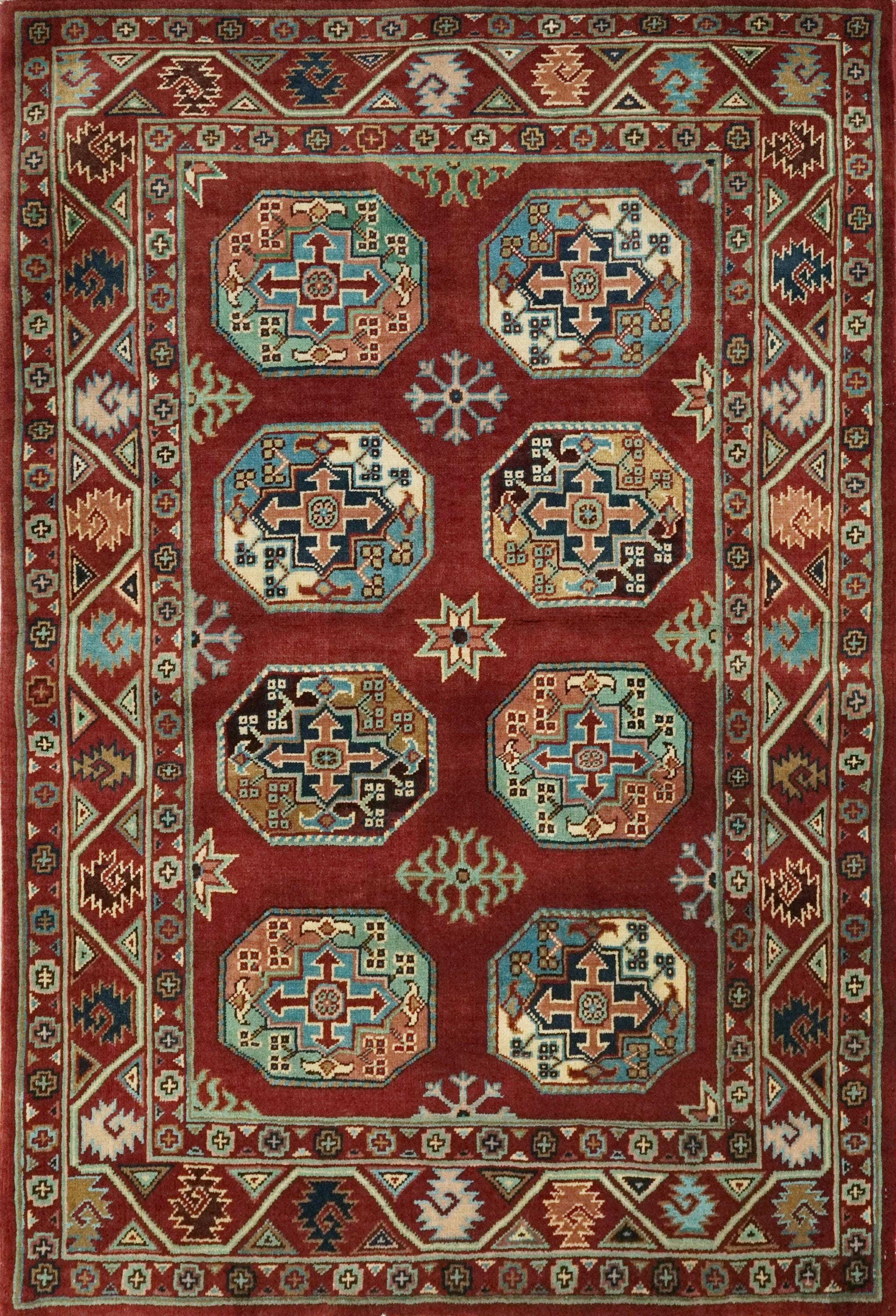 3x5 Ft Red Ersari Rug - Hand Knotted Oriental Wool Rug