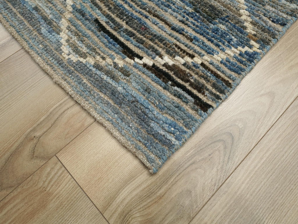 10 Ft Blue Moroccan Runner Rug - Afghan Handmade Wool Rug