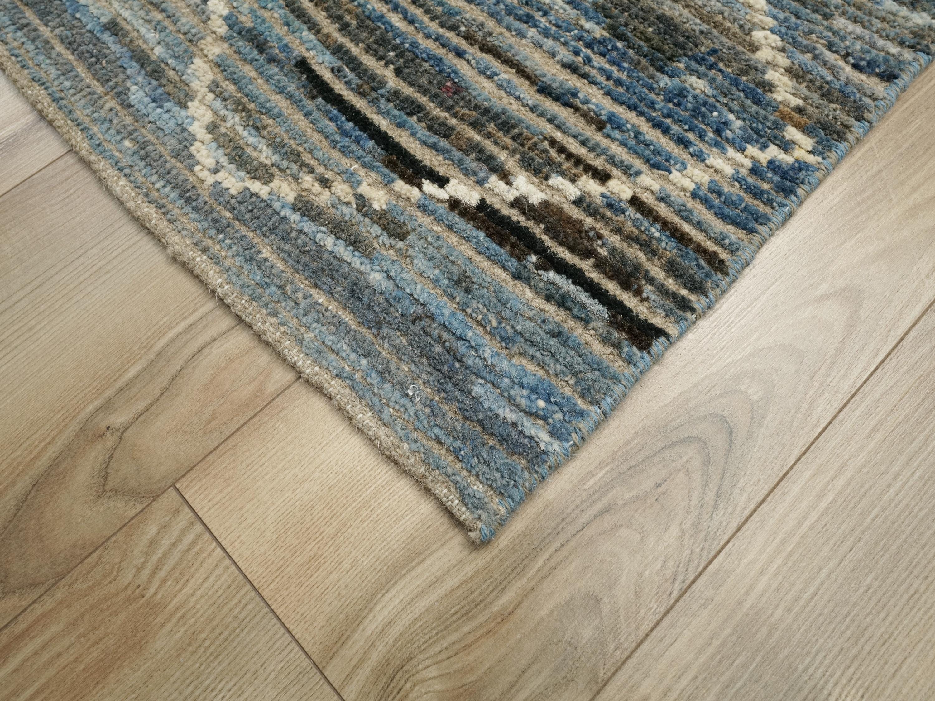 10 Ft Blue Moroccan Runner Rug - Afghan Handmade Wool Rug