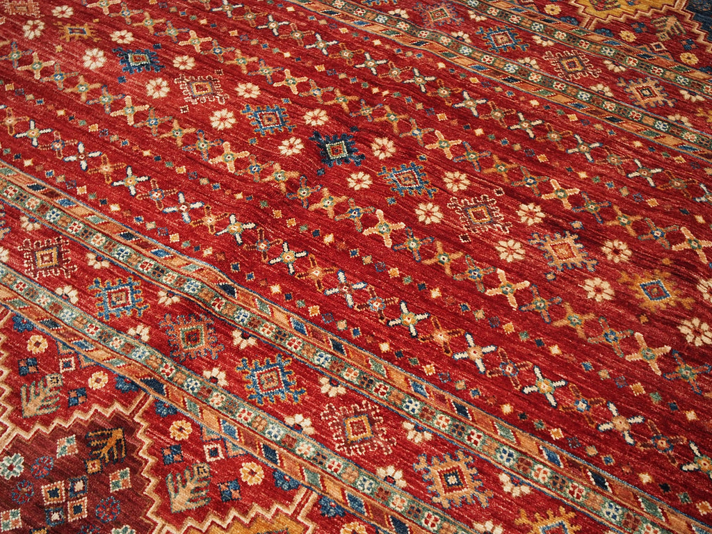 6x6 Ft Red Khorjin Rug - Hand Knotted Round Oriental Rug