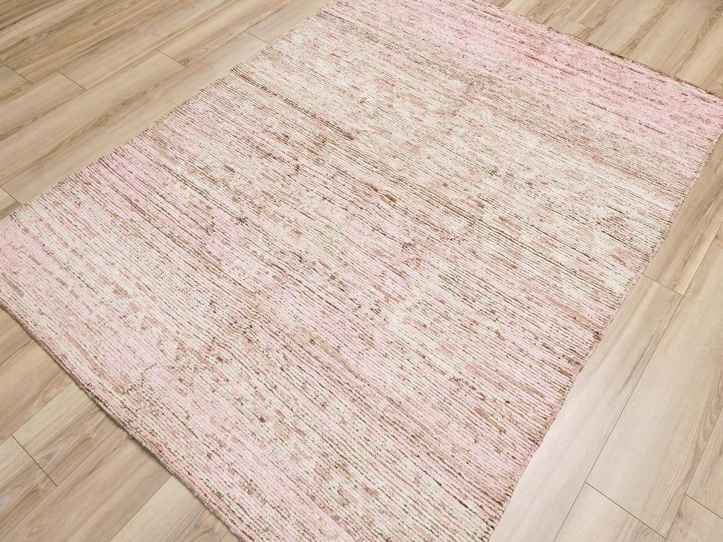 6x8 Ft Pink Moroccan Wool Rug - Hand-Knotted Area Rug