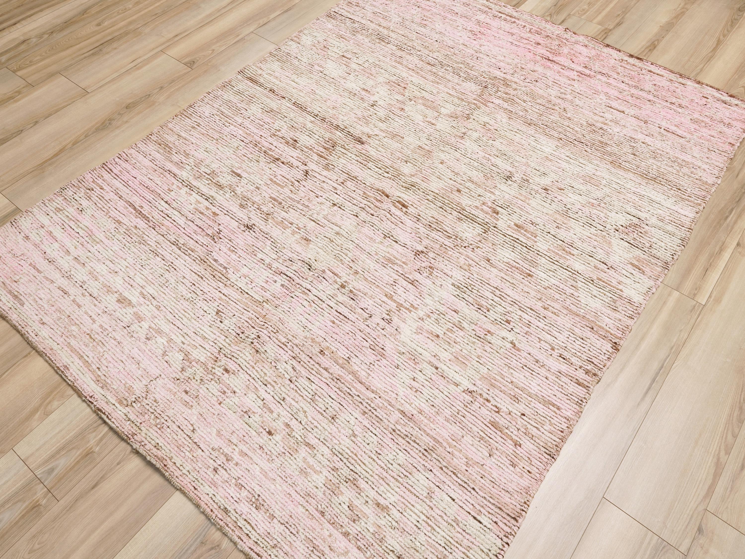 6x8 Ft Pink Moroccan Wool Rug - Hand-Knotted Area Rug