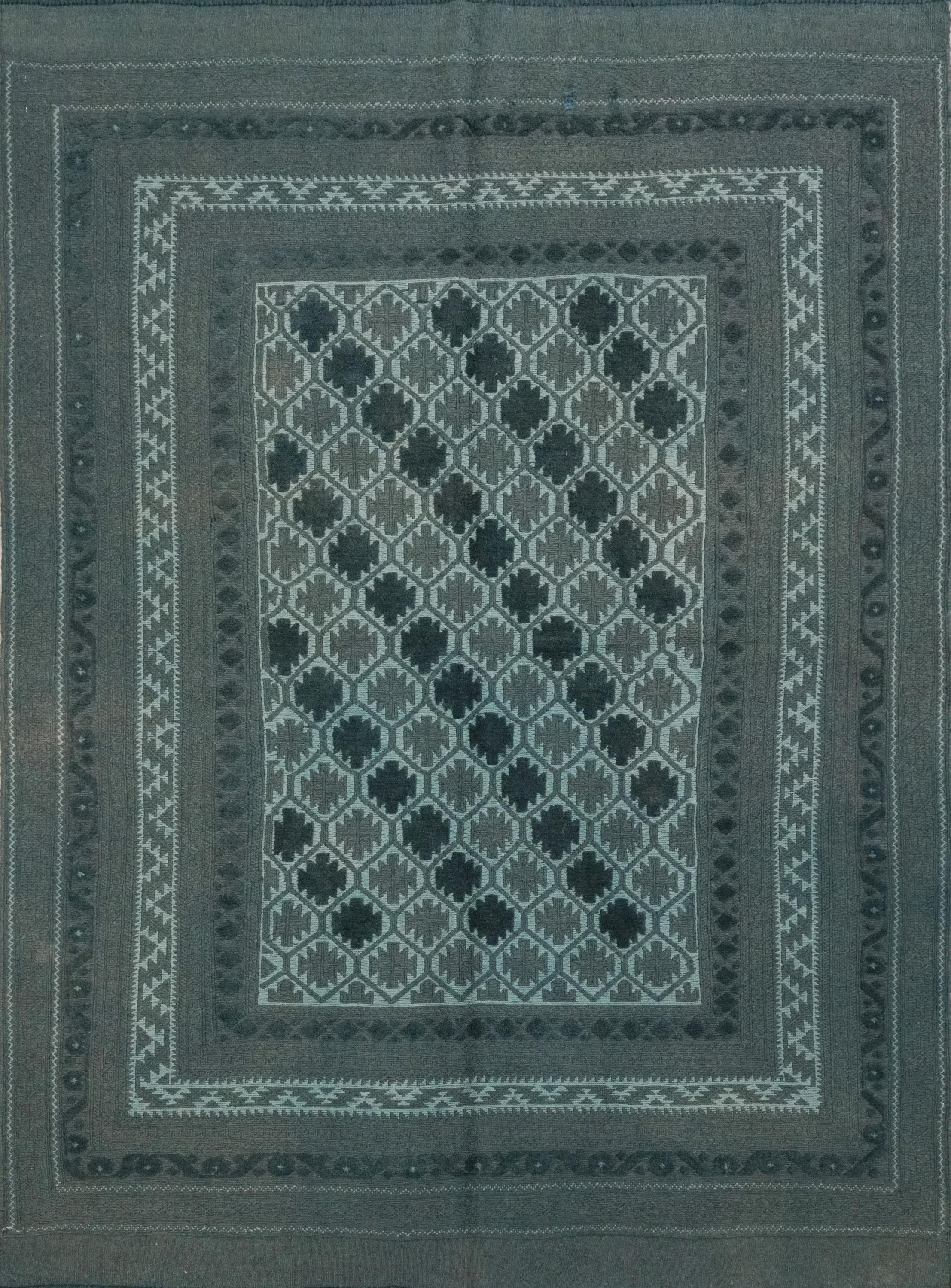 Vintage Tribal Kilim Rug: 6x8 Blue Hand-Knotted Wool Area Rug