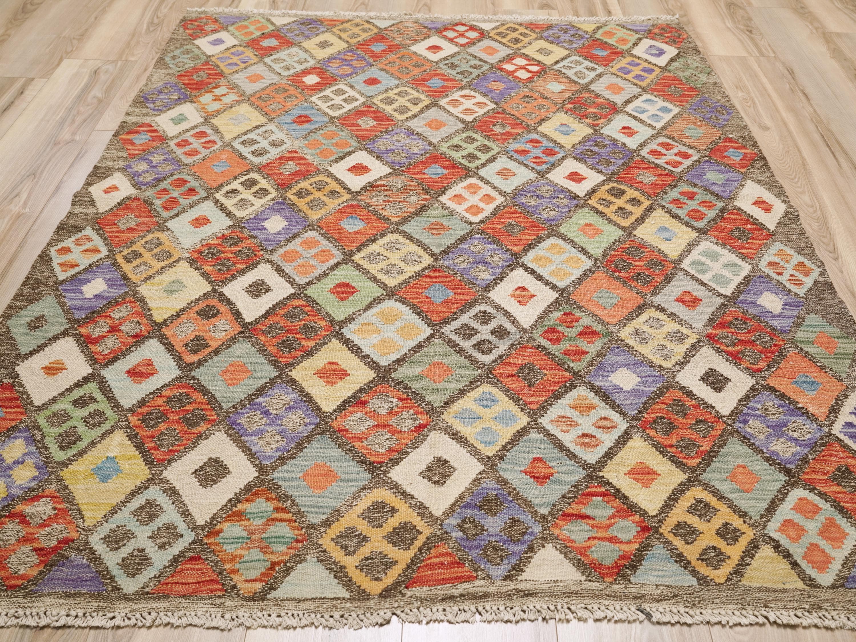 5x6 Ft Colorful Kilim Rug - Traditional Afghan Flat Weave