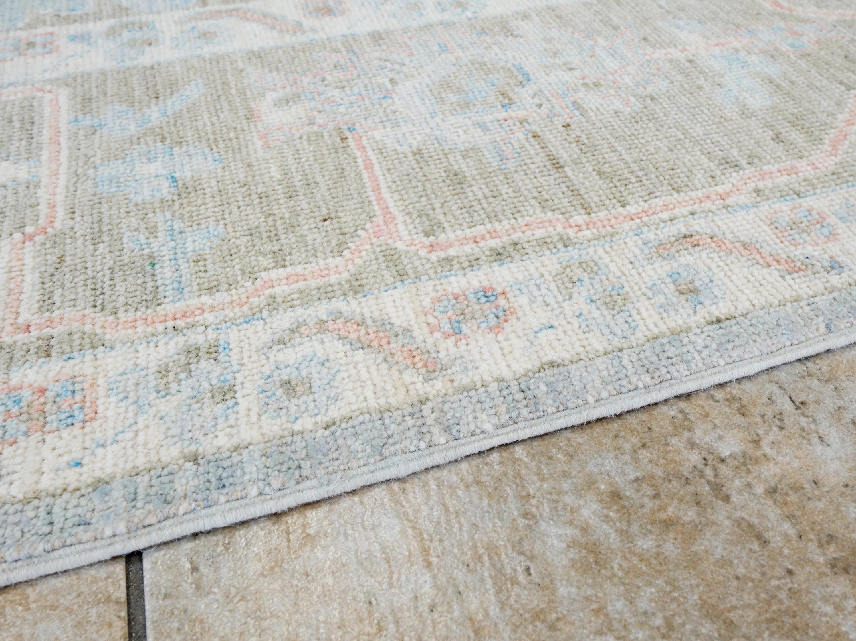 8x10 Ft Light Blue Oushak Rug - Hand Knotted Oriental Rug - Floral Design