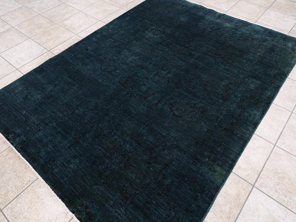 6x8 Ft Dark Blue Serapi Rug - Handmade Afghan Wool Area Rug - Over Dyed