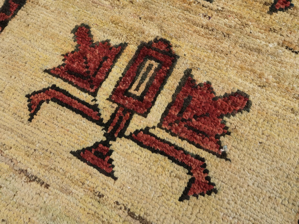 2x3 Ft Hand Knotted Wool Gabbeh Rug - Beige & Red Tribal Doormat