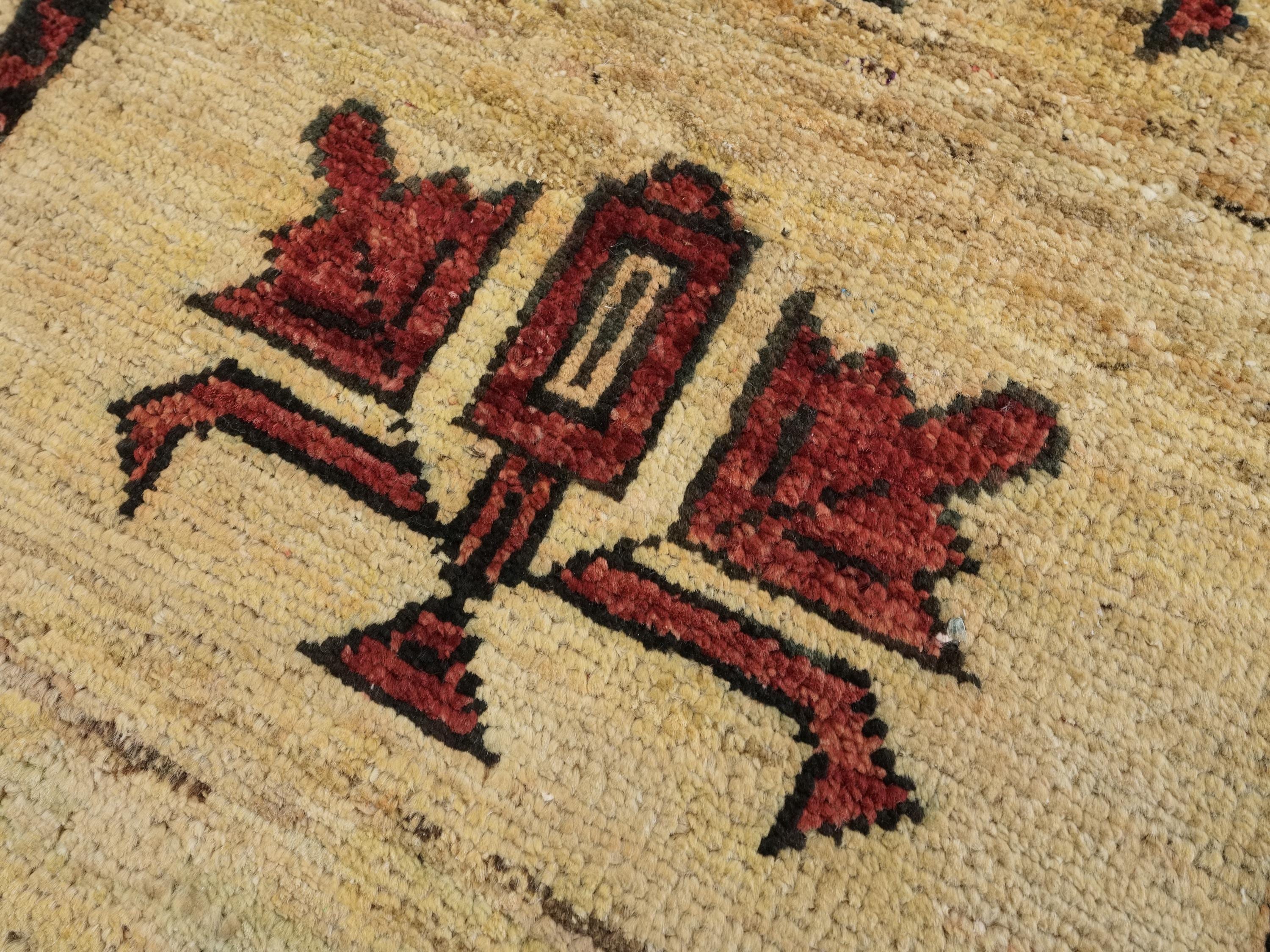 2x3 Ft Hand Knotted Wool Gabbeh Rug - Beige & Red Tribal Doormat