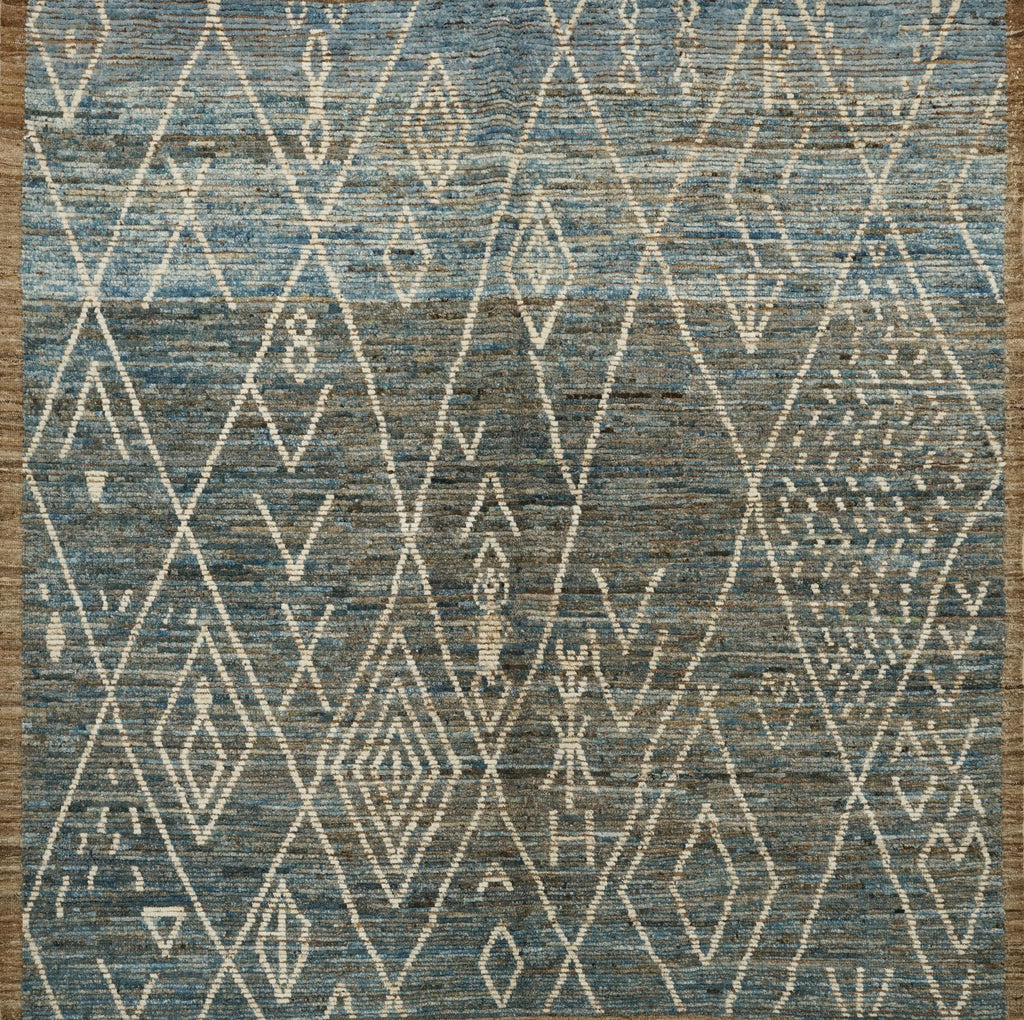 7x7 Ft Blue Moroccan Rug - Afghan Hand Knotted Square Rug