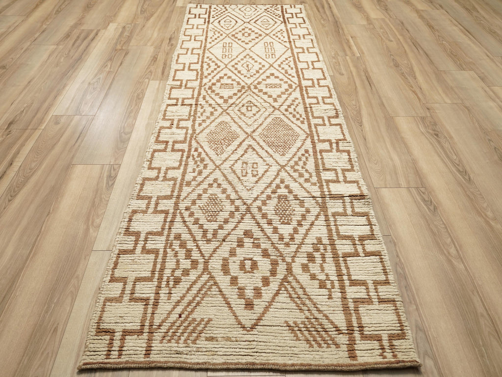 10 Ft Beige Moroccan Runner Rug - Afghan Handmade Hallway Rug
