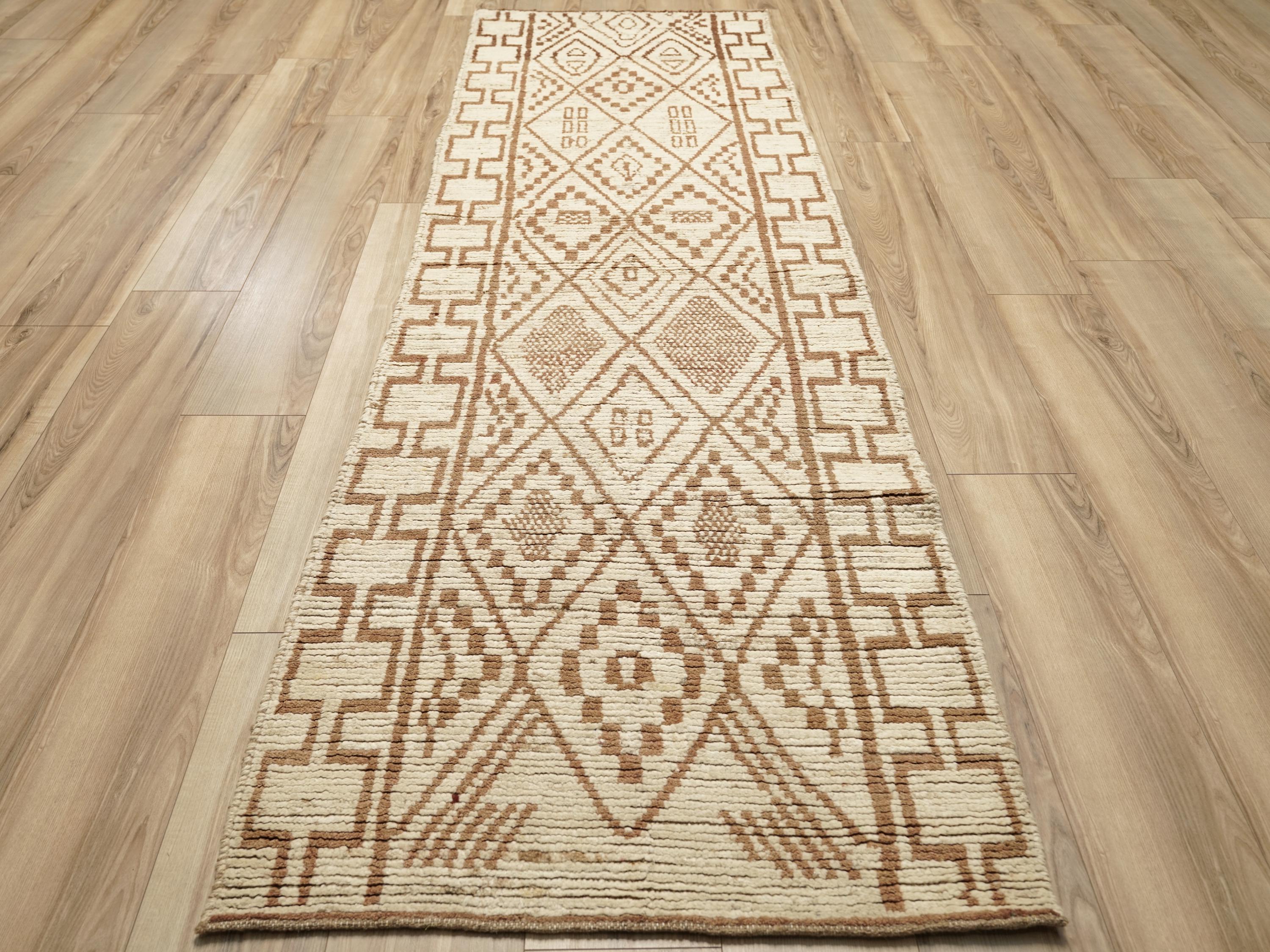 10 Ft Beige Moroccan Runner Rug - Afghan Handmade Hallway Rug