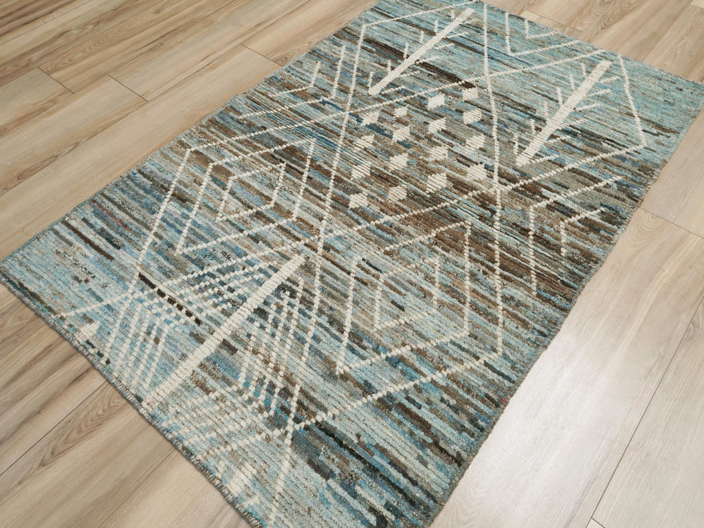 3x5 Ft Blue Moroccan Rug - Hand Knotted Afghan Rug