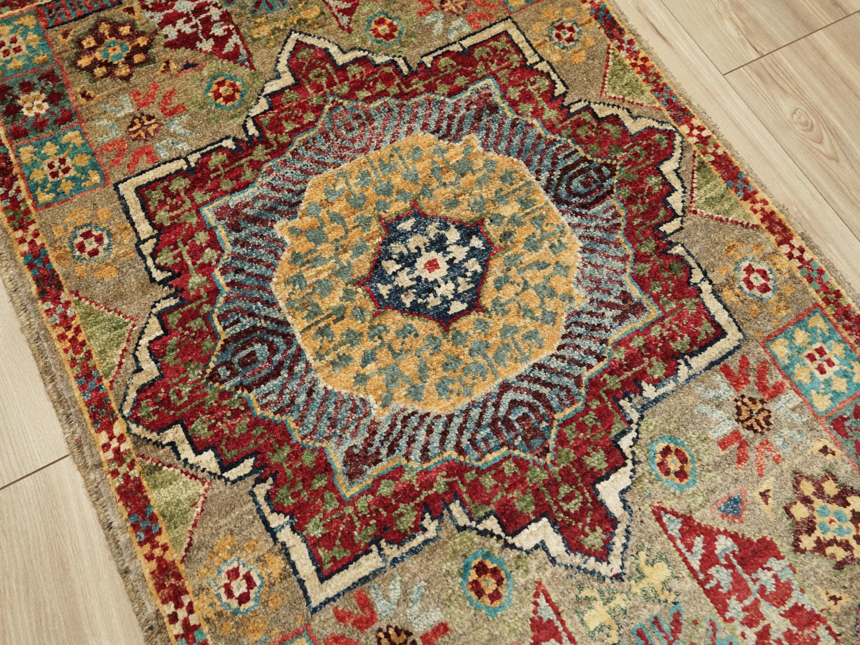 2x3 Ft Hand Knotted Mamluk Rug - Brown & Red Oriental Accent Rug