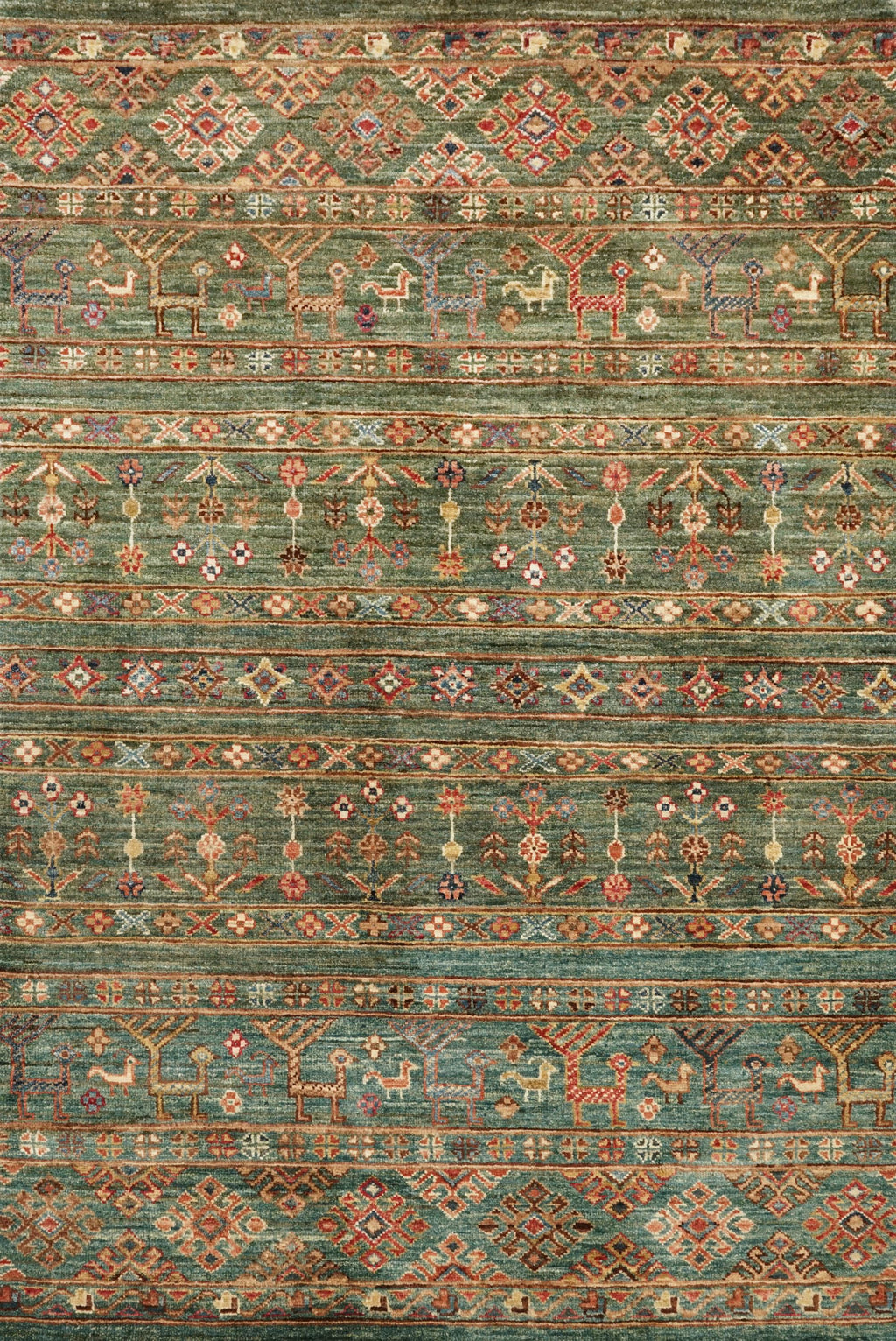 3x5 Ft Green Khorjin Rug - Afghan Wool Area Rug