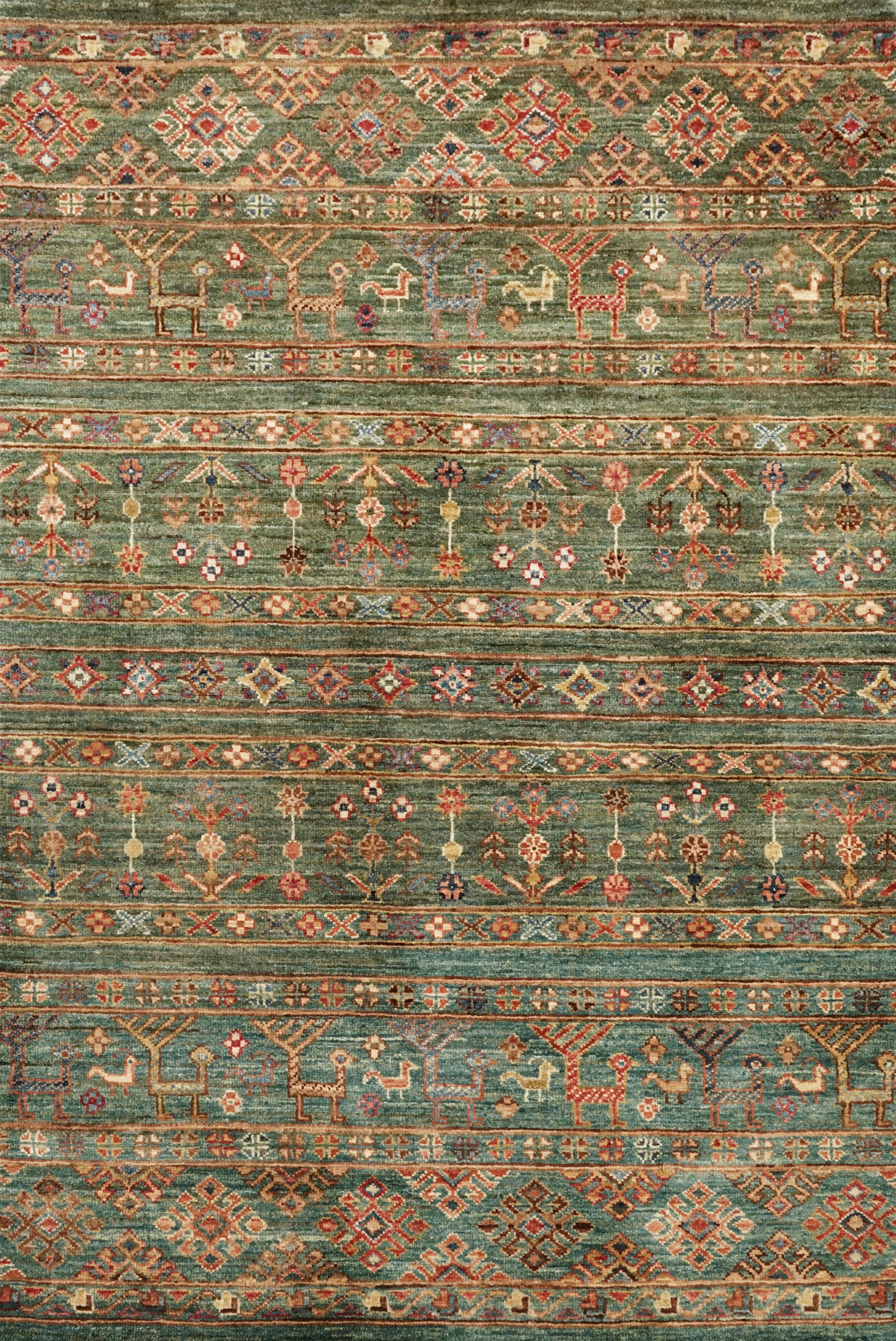 3x5 Ft Green Khorjin Rug - Afghan Wool Area Rug