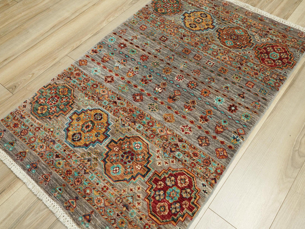 3x5 Ft Gray Khorjin Rug - Afghan Wool Rug - Oriental Design