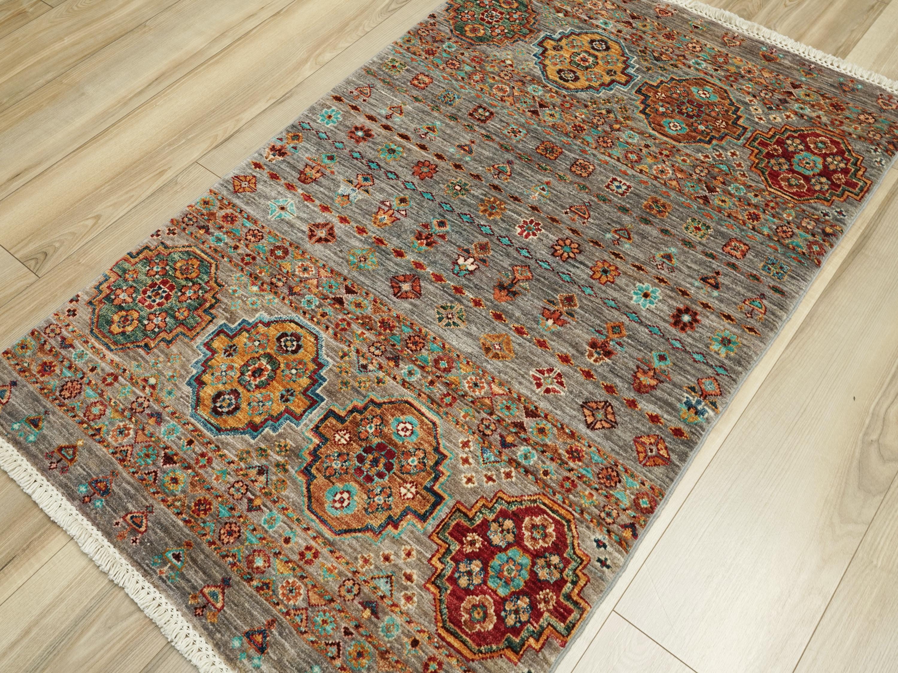 3x5 Ft Gray Khorjin Rug - Afghan Wool Rug - Oriental Design
