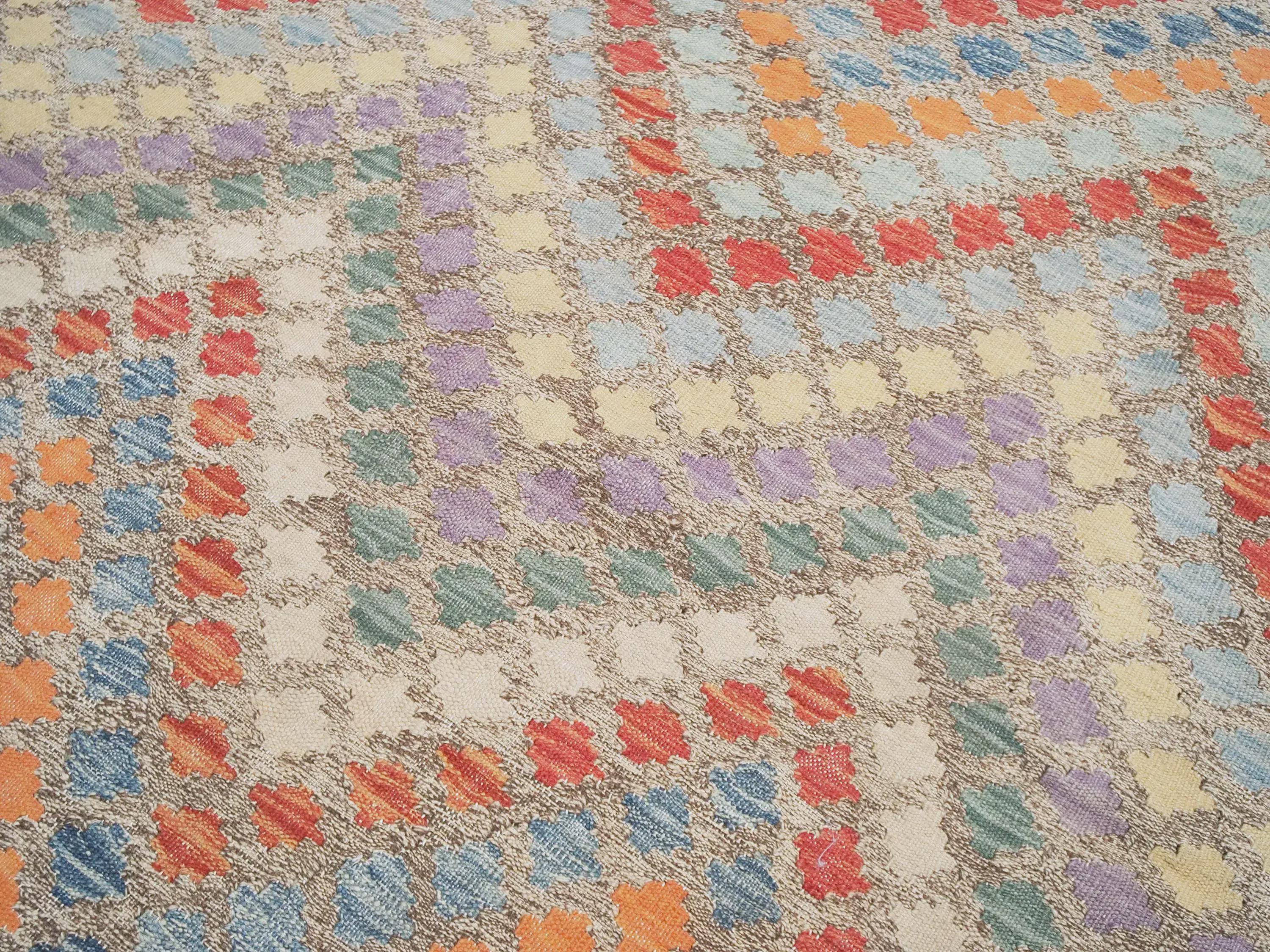 5x6 Ft Tribal Kilim Rug: Red Orange Flat Weave Wool Rug