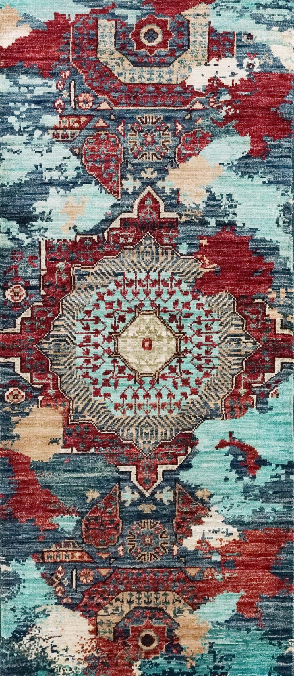 2x5 Ft Blue Mamluk Rug - Hand Knotted Wool Hallway Runner