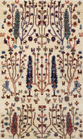 3x5 Ft Beige Serapi Rug - Handmade Afghan Rug - Floral Design