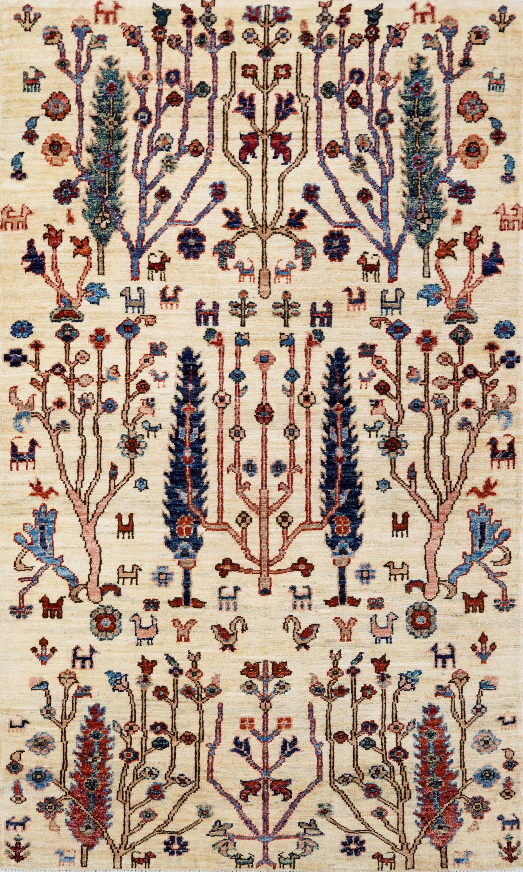 3x5 Ft Beige Serapi Rug - Handmade Afghan Rug - Floral Design