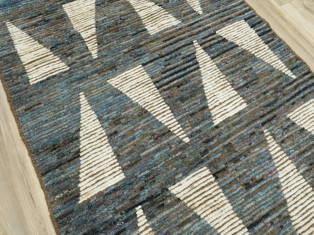 3x5 Ft Dark Blue Moroccan Rug - Hand Knotted Area Rug