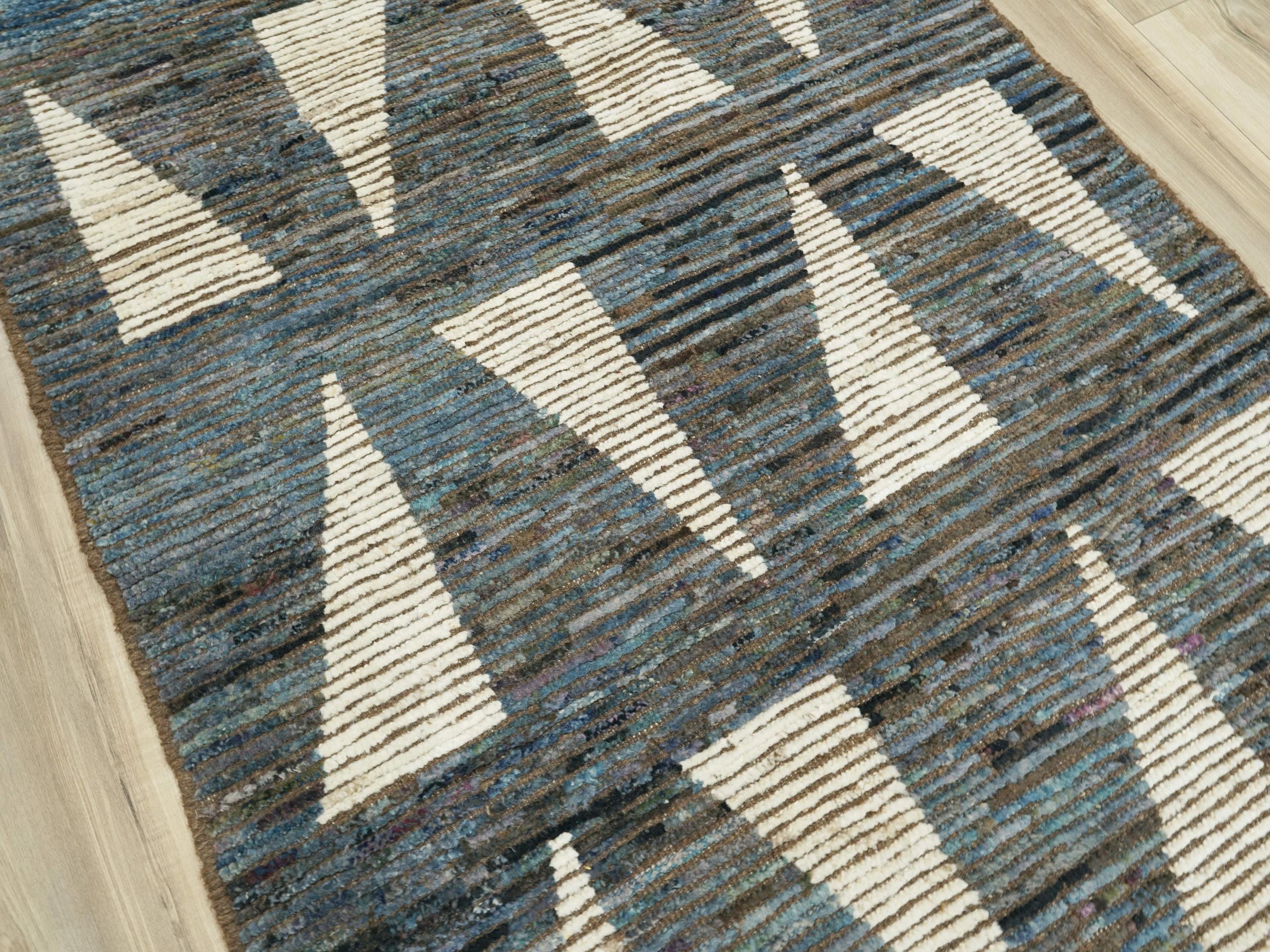 3x5 Ft Dark Blue Moroccan Rug - Hand Knotted Area Rug
