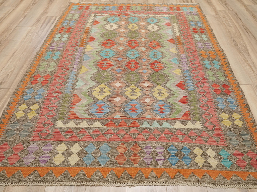 6x8 Ft Red Wool Kilim Rug - Traditional Afghan Rug