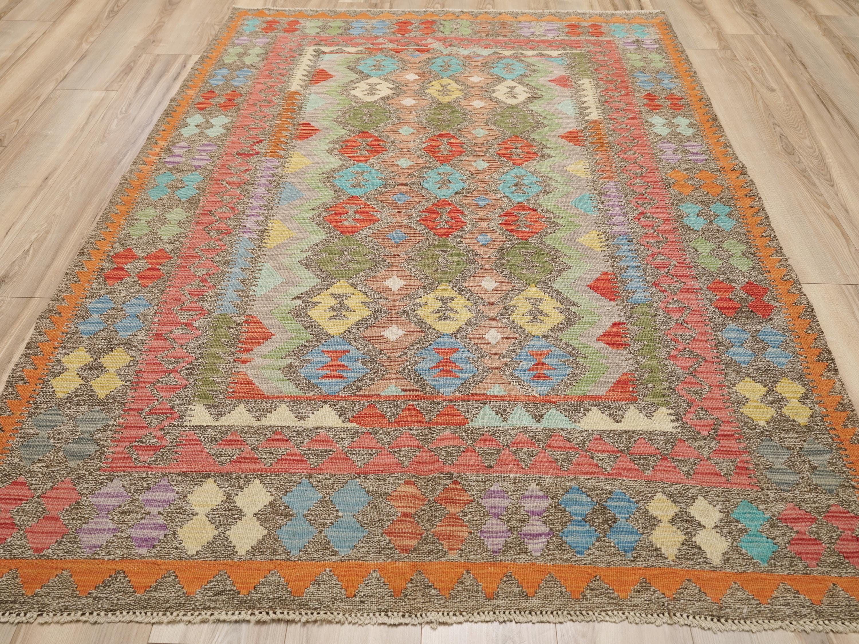 6x8 Ft Red Wool Kilim Rug - Traditional Afghan Rug