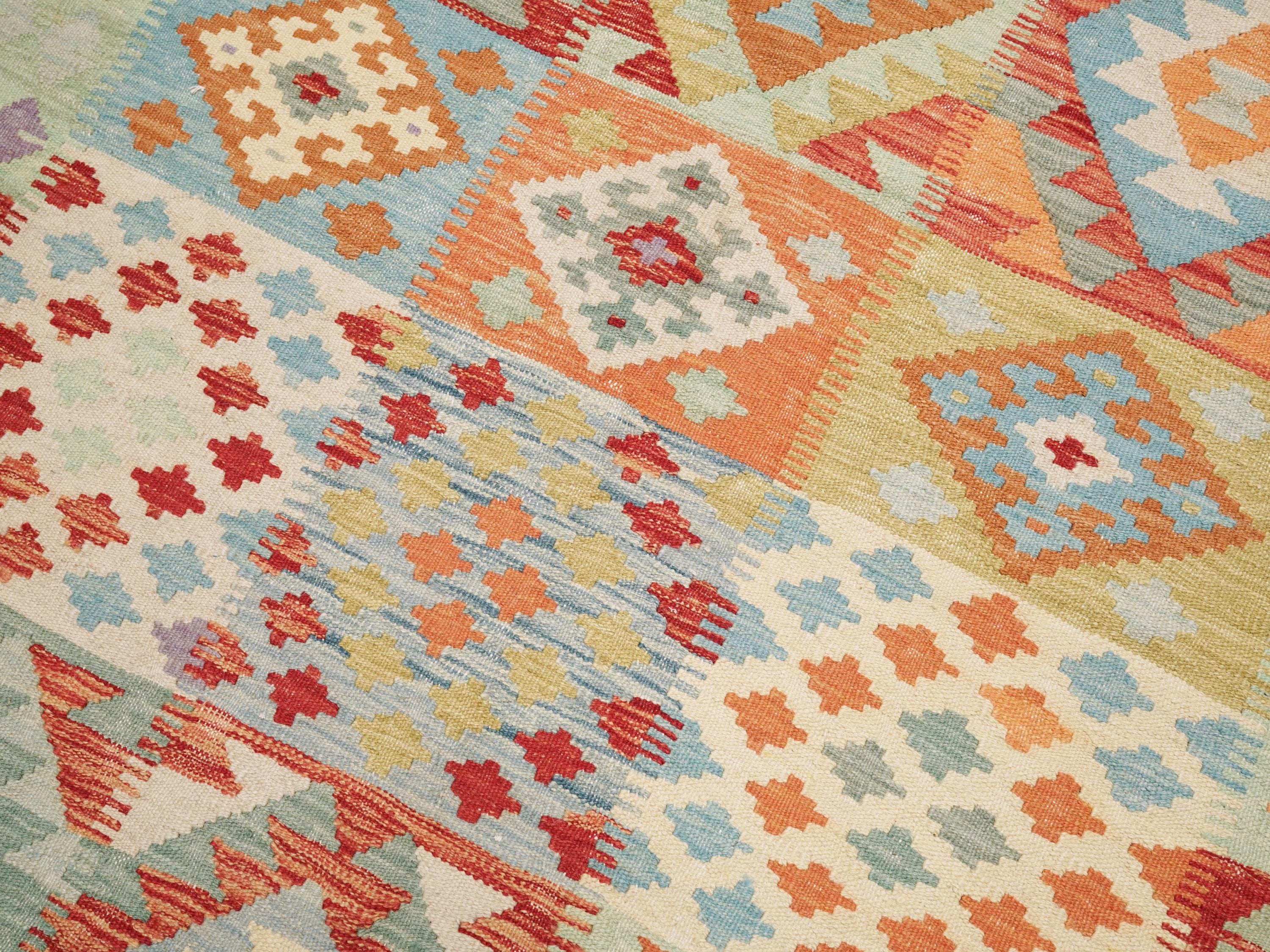 5x6 Ft Orange Kilim Rug - Afghan Flat Weave