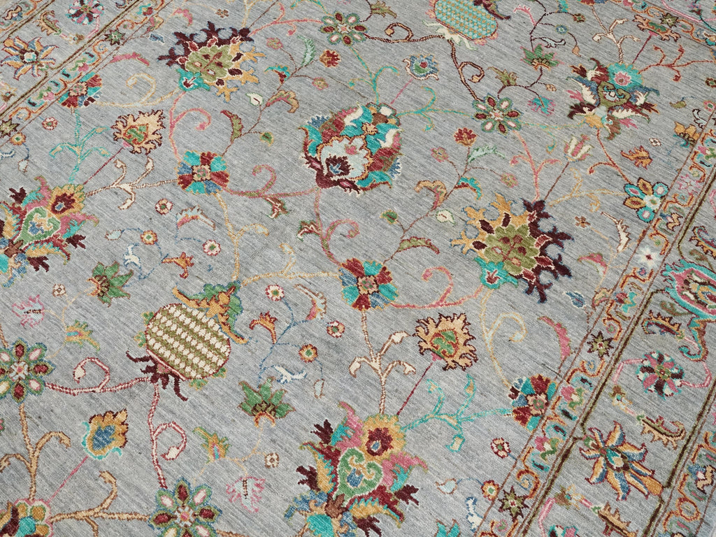 6x8 Ft Gray Wool Serapi Rug - Hand Knotted Floral Oriental Area Rug