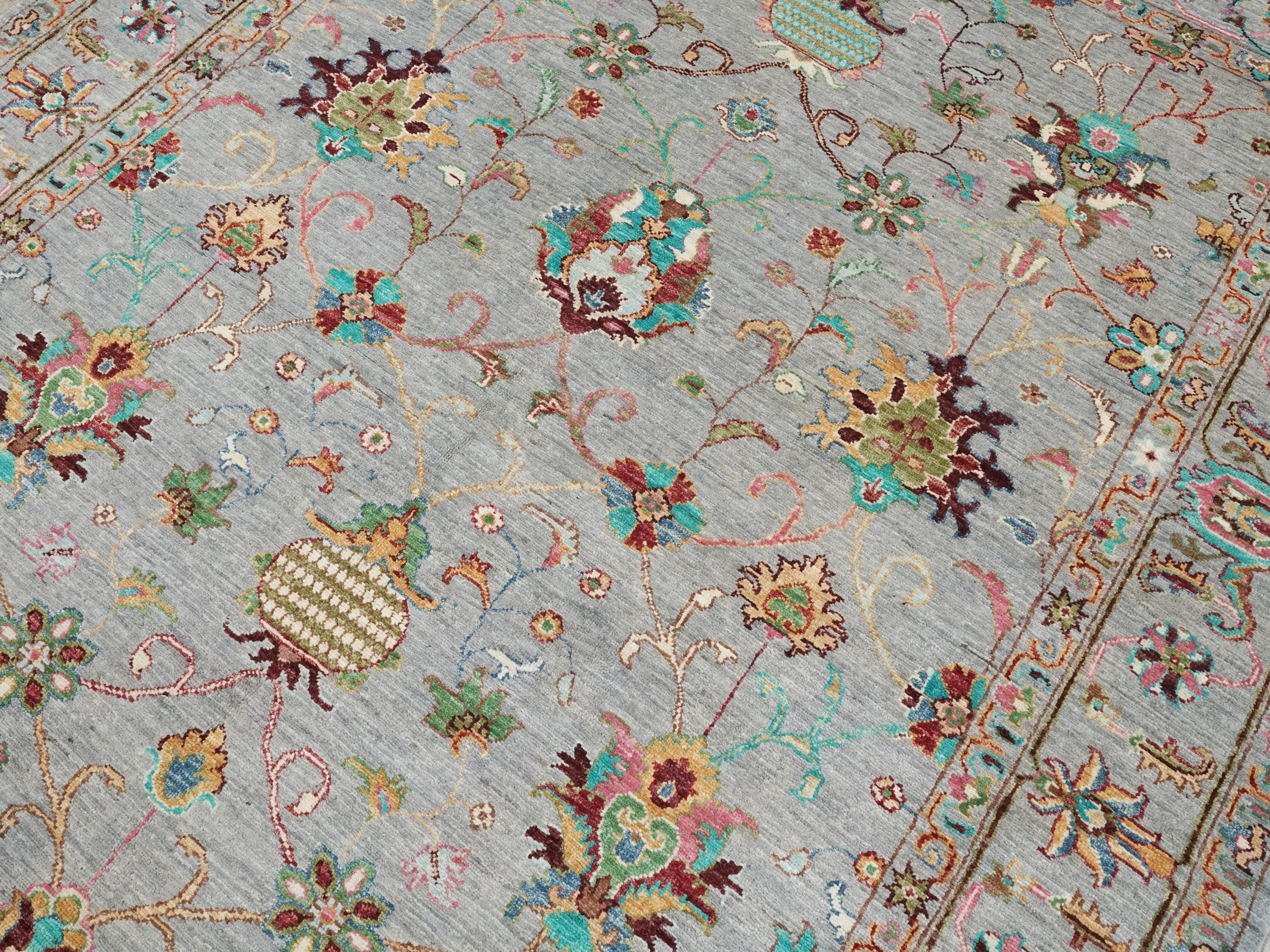 6x8 Ft Gray Wool Serapi Rug - Hand Knotted Floral Oriental Area Rug