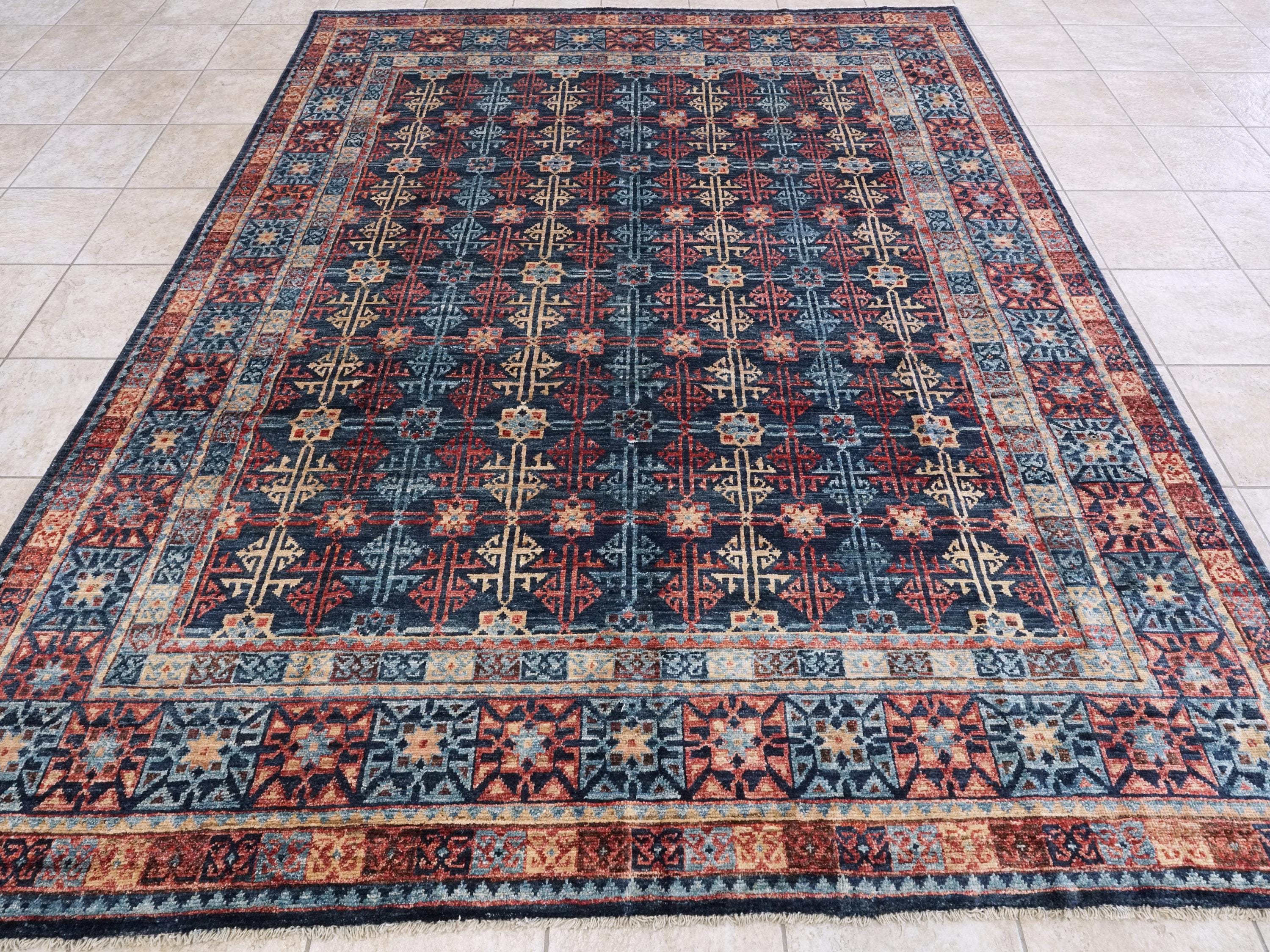 8x10 Ft Blue Heriz Rug - Hand Knotted Oriental Area Rug