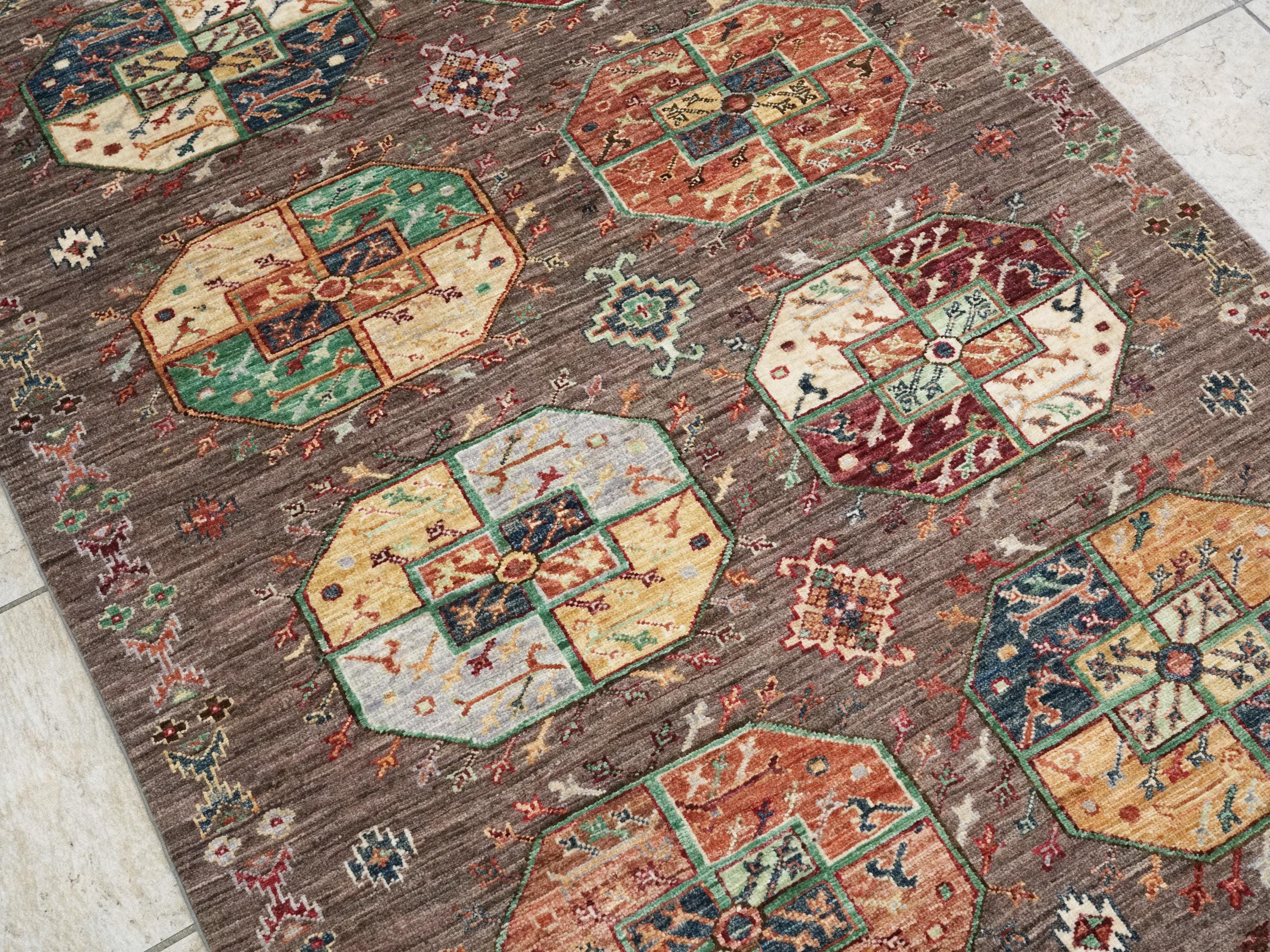 4x5 Ft Brown Ersari Rug - Hand Knotted Oriental Rug - Turkmen Design