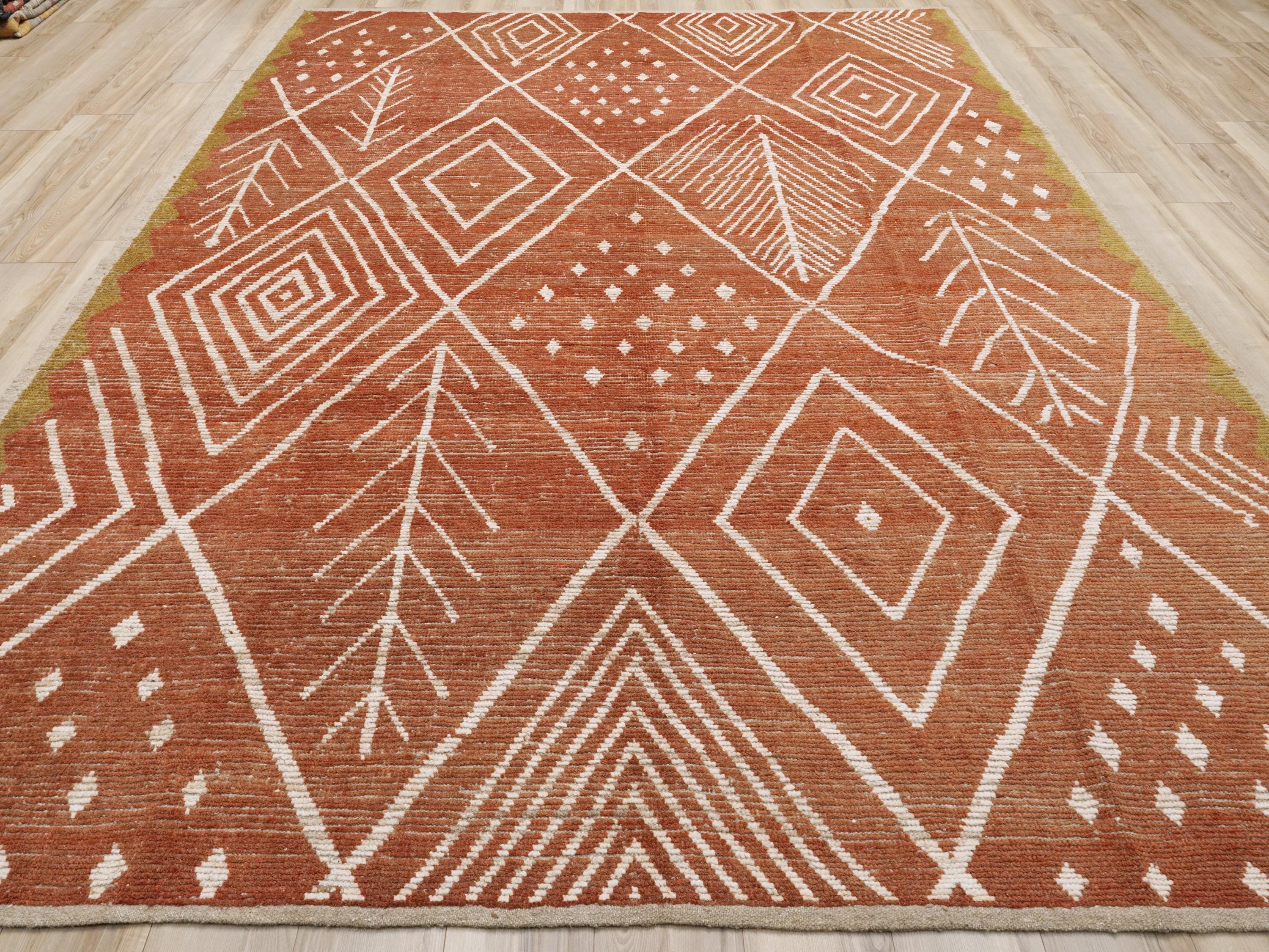 9x12 Ft Rustic Red Moroccan Rug - Hand Knotted Area Rug