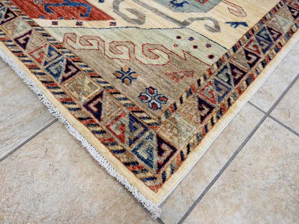 9x12 Ft Beige Heriz Rug - Afghan Oriental Area Rug - Geometric Design